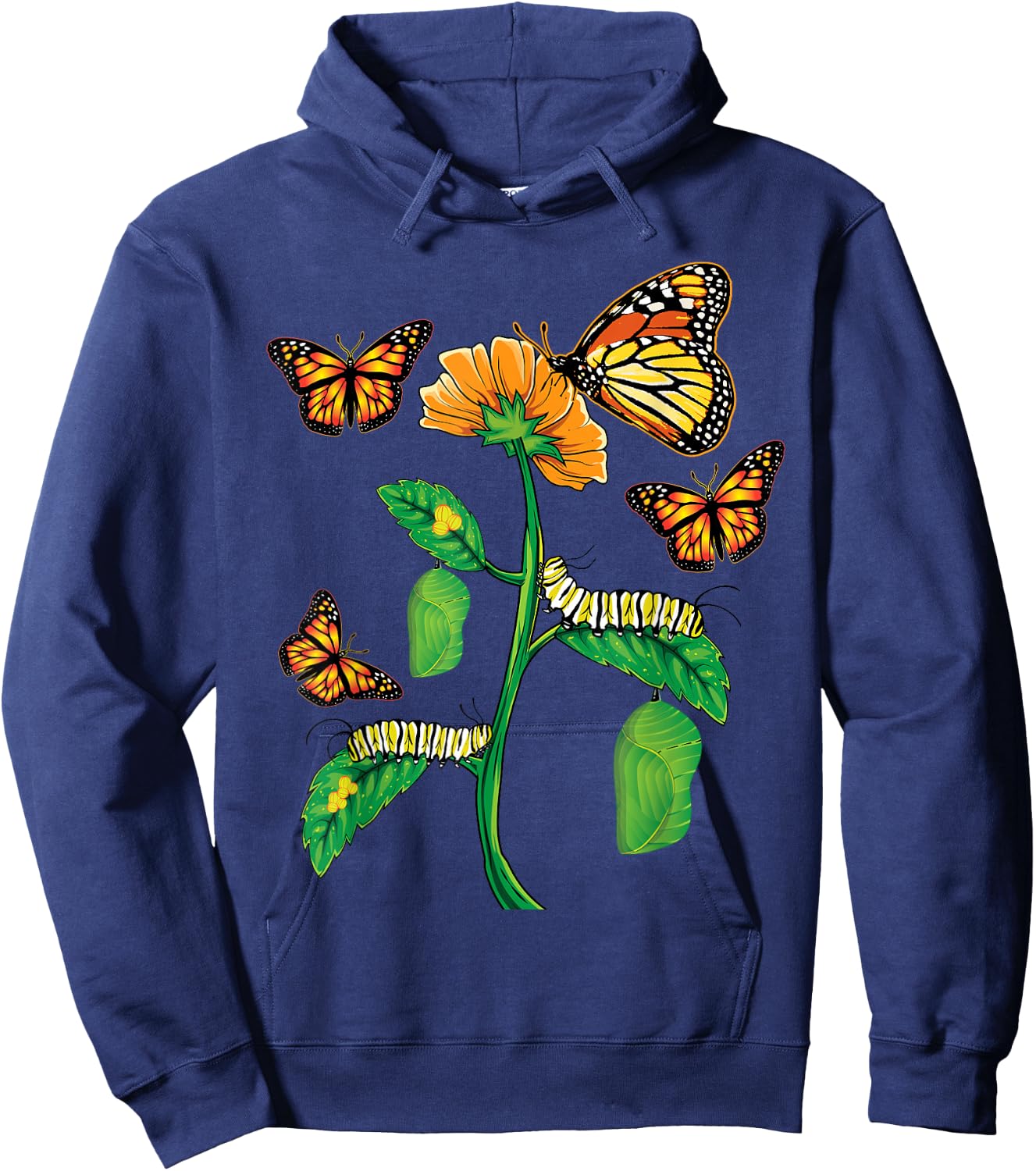 Monarch Butterfly Lover Life Cycle Metamorphosis Caterpillar Hoodie - Hoodie | Navy