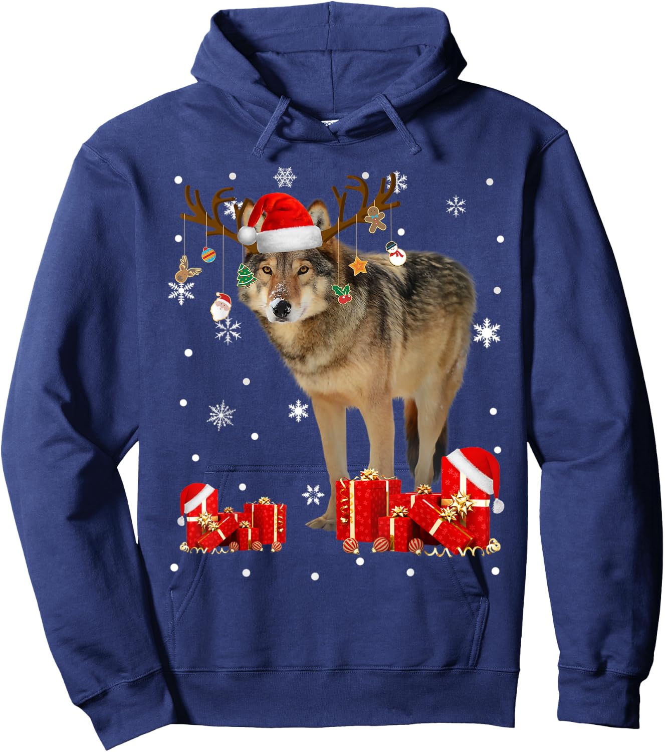 Christmas Wolf Funny Santa Reindeer Wolf Lover Gifts Hoodie - Hoodie | Navy