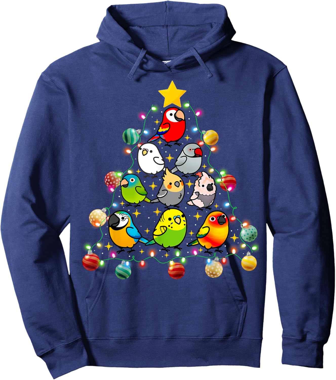 Parrot Christmas Light Ornament Tree Xmas Mom Dad Bird Hoodie - Hoodie | Navy