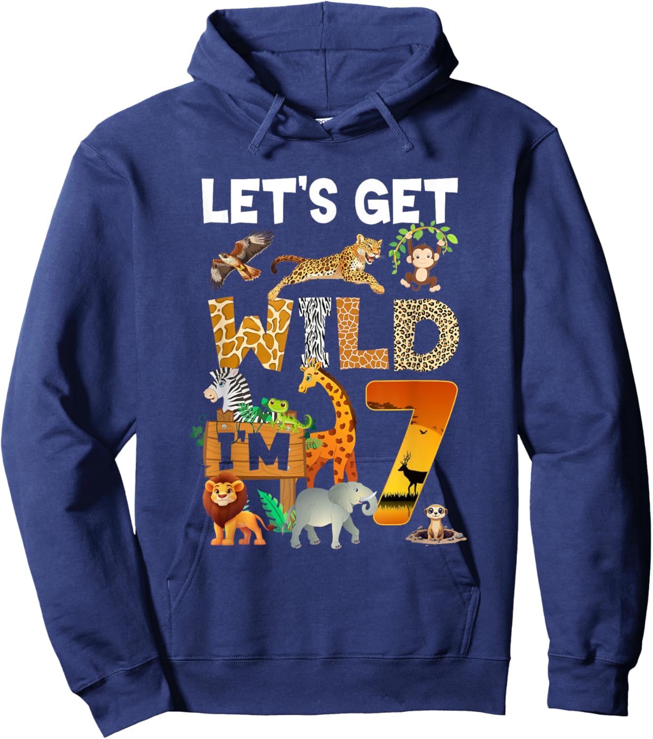 7 Year Old Zoo Birthday Safari Jungle Animal 7Th Bday Hoodie - Hoodie | Navy