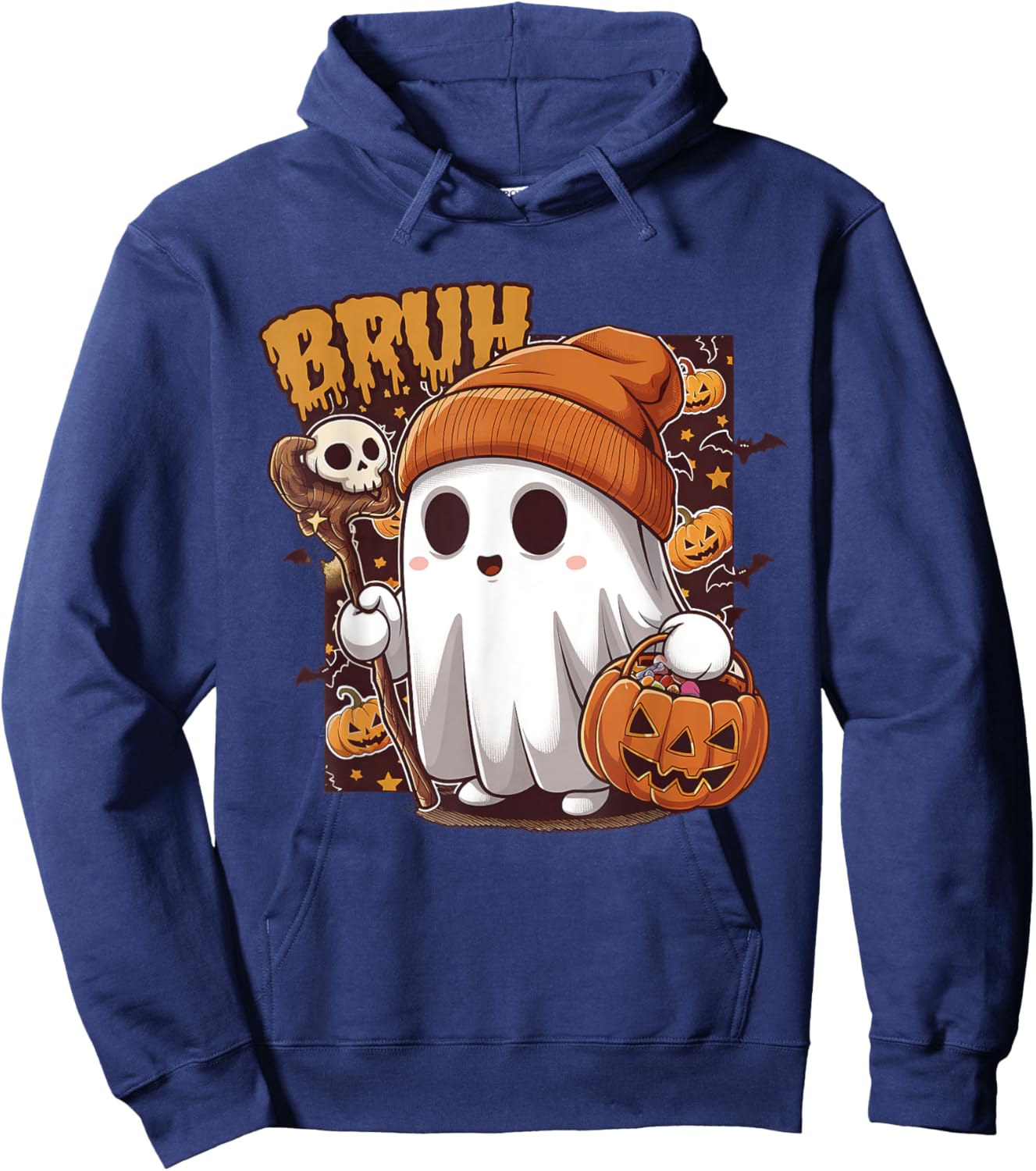 Bruh Ghost Happy Halloween Trick Or Treat Pumpkin Candy Kids Hoodie - Hoodie | Navy