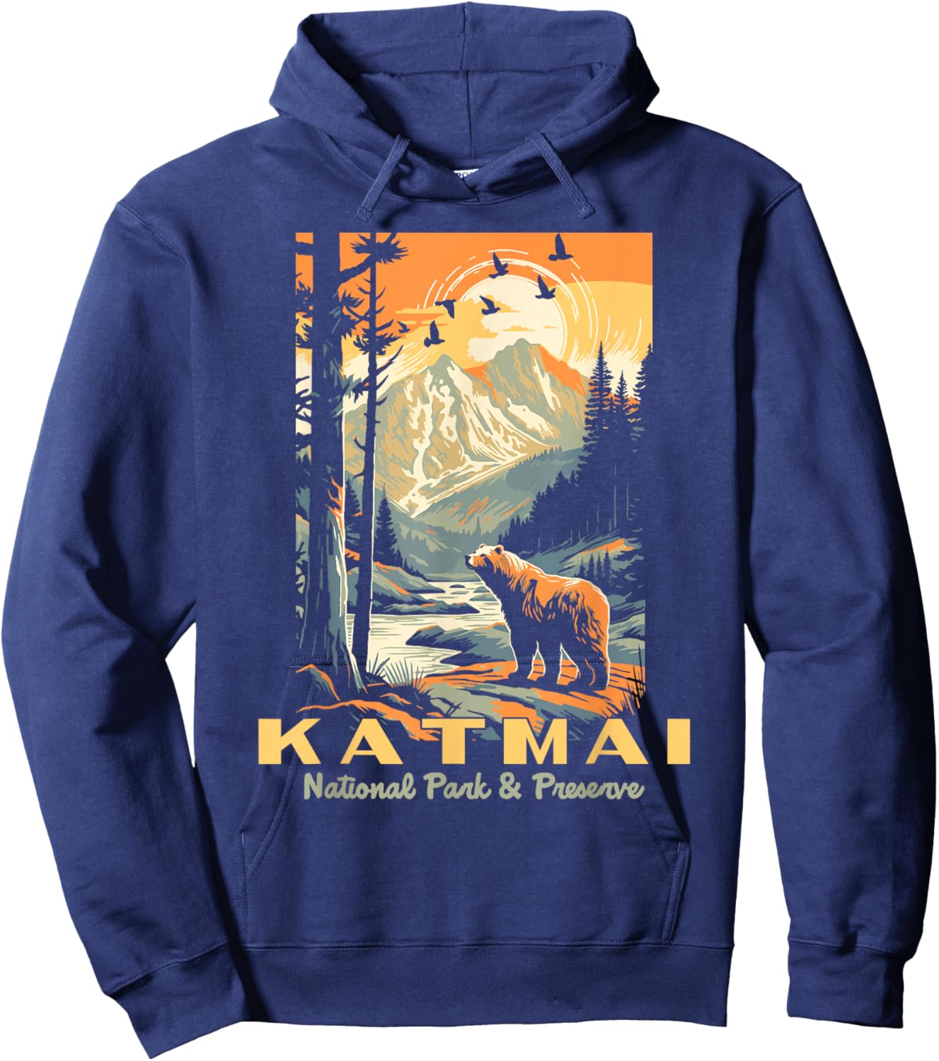 Katmai National Park Vintage WPA Poster Style Alaska Bear Hoodie - Hoodie | Navy