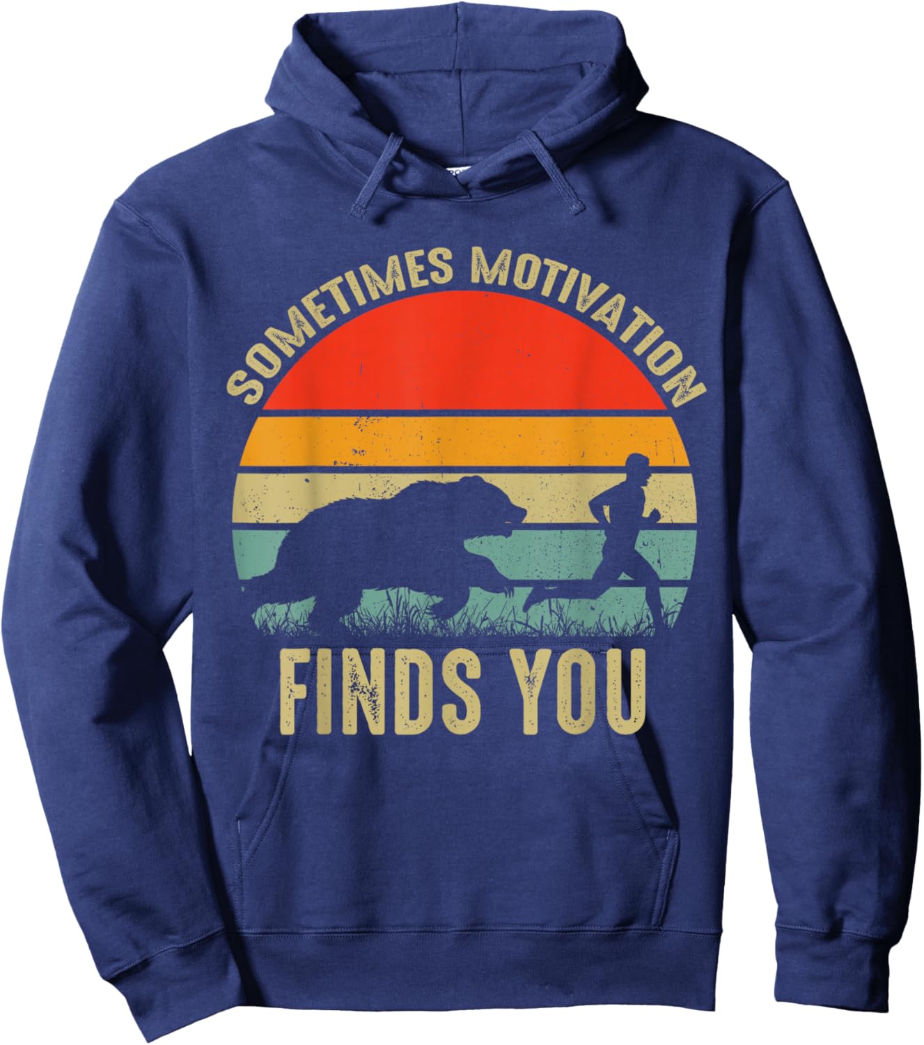 Sometimes Motivation Finds You Funny Bear Running Hoodie - Hoodie | Navy