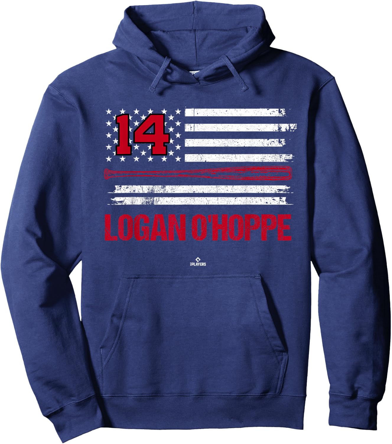 USA Flag Bat Logan O'Hoppe Los Angeles Baseball MLBPA Hoodie - Hoodie | Navy