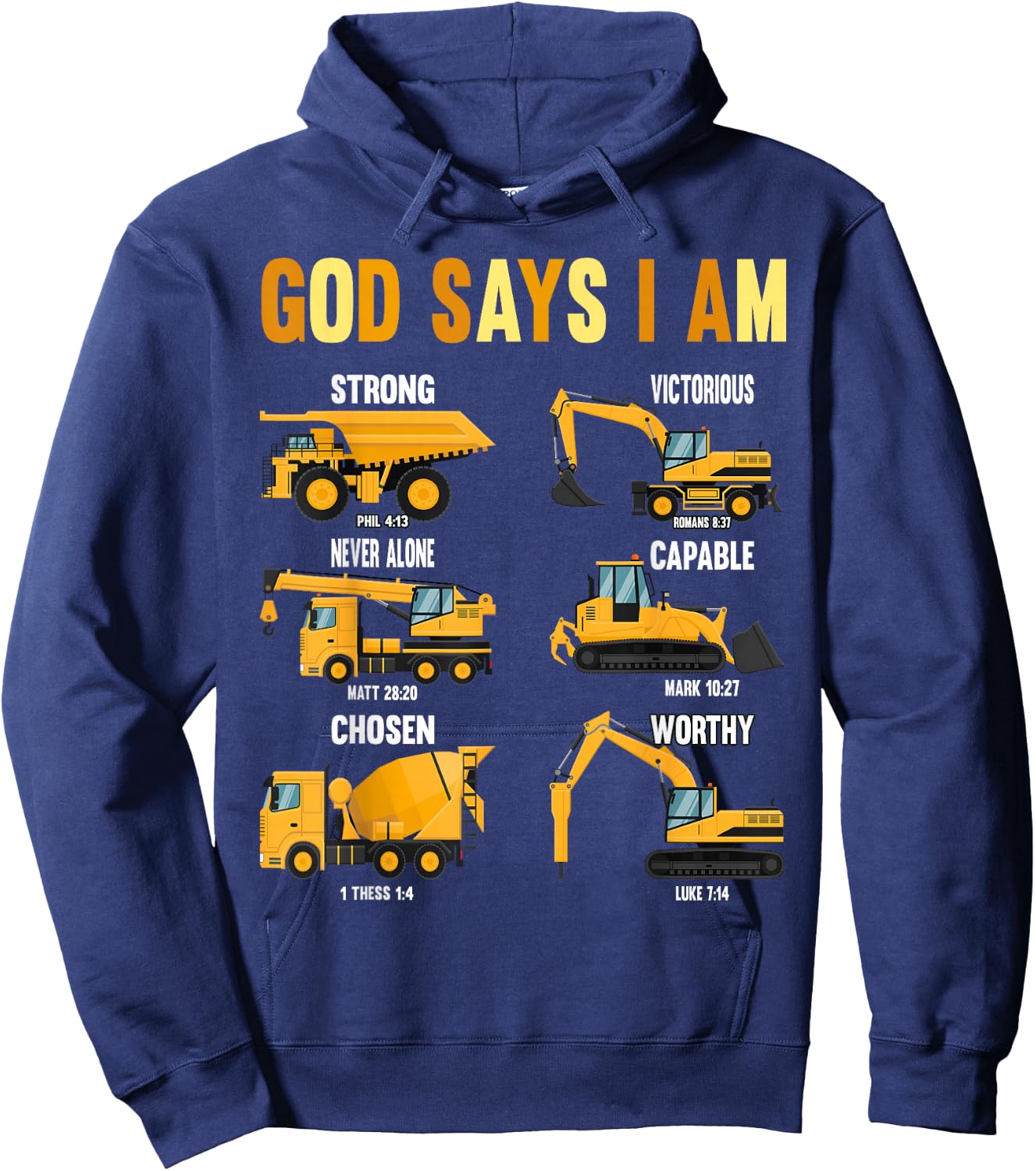 Toddler Kids God Says I Am Construction Bible Verse Truck Hoodie - Hoodie | Navy
