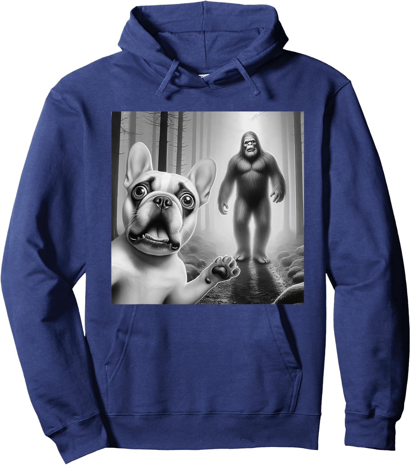 Funny French bulldog Selfie with bigfoot sasquatch Women Kids Hoodie - Hoodie | Navy