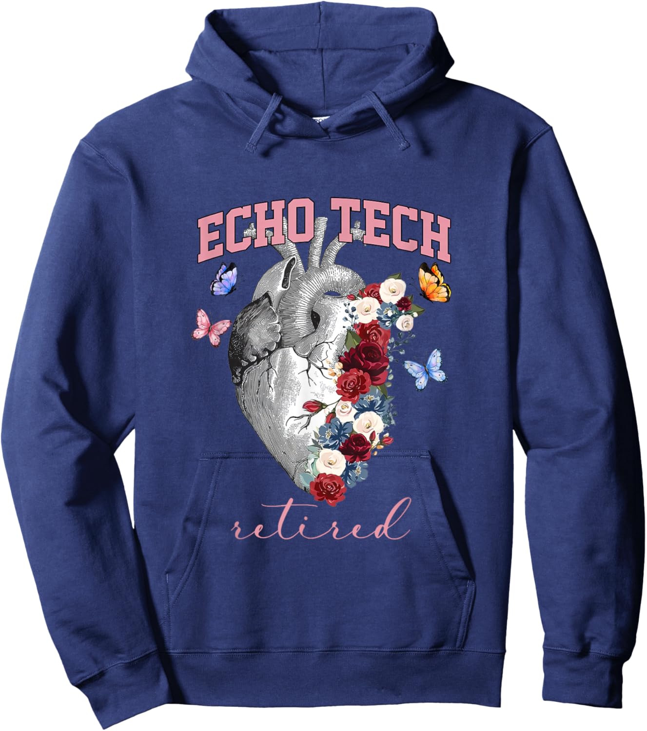 Anatomical Heart Floral Echo Tech Retired Cardiac Sonography Hoodie - Hoodie | Navy