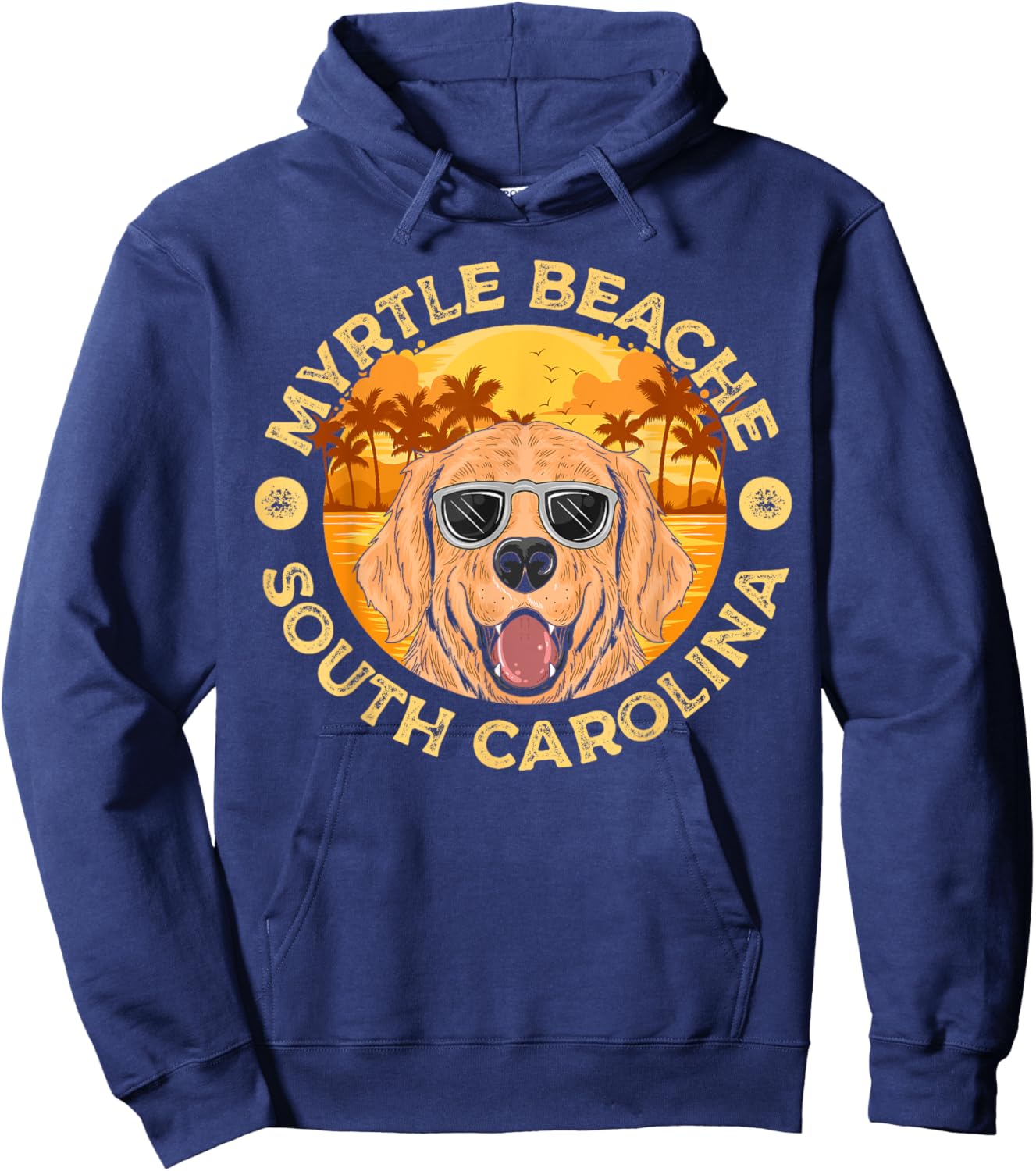 Golden Retriver Dog Vintage Myrtle Beach South Carolina Men Women Girls Kids Hoodie - Hoodie | Navy