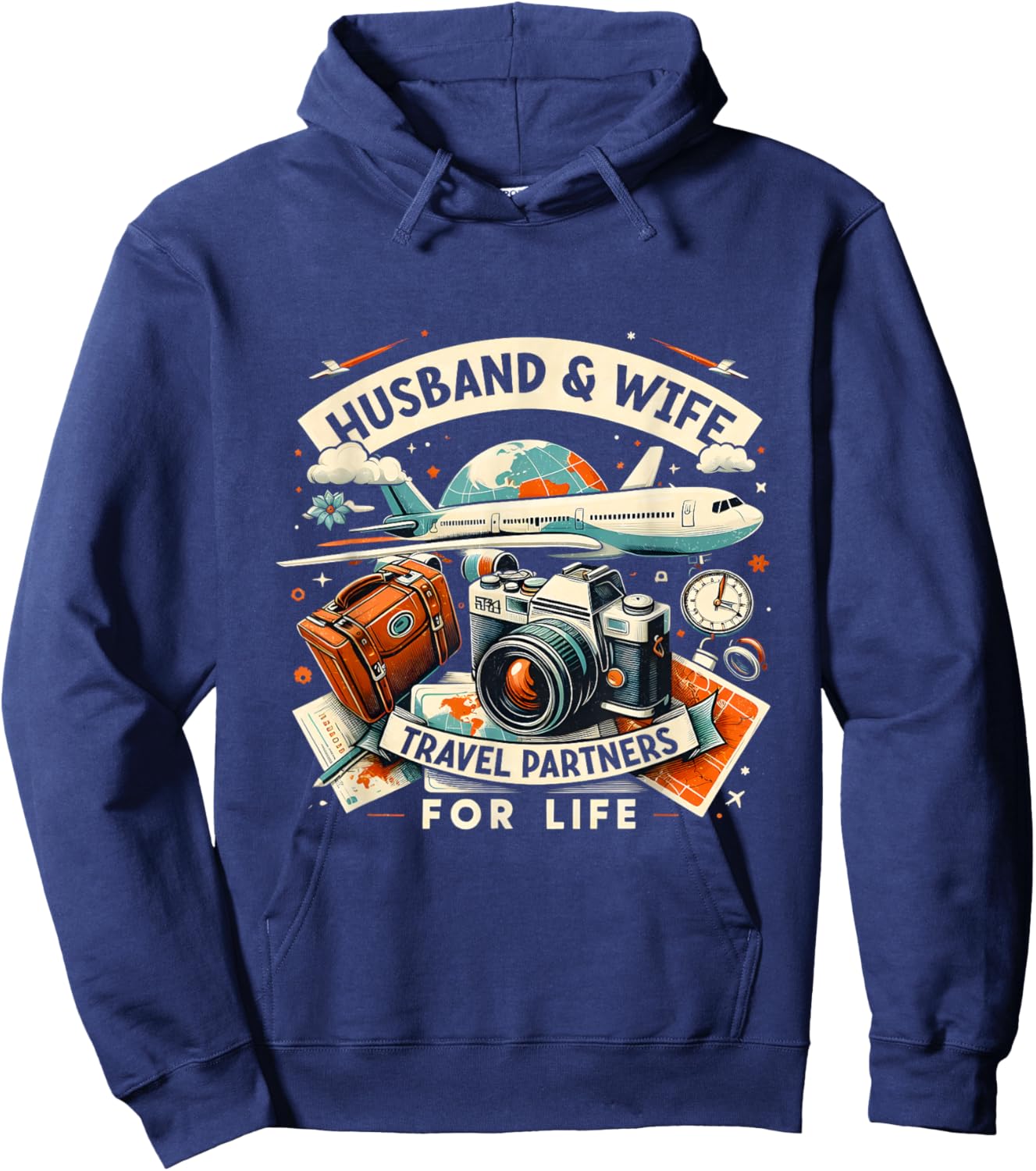 Husband & Wife Travel Partners For Life Family Couple Trip Hoodie - Hoodie | Navy