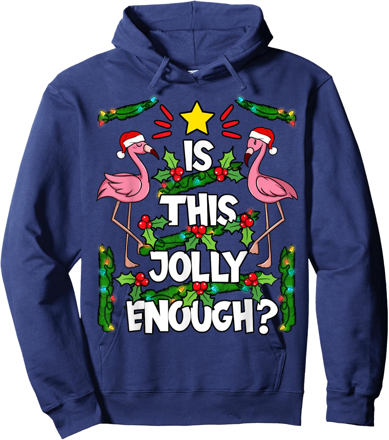 Christmas Tree Pink Flamingo Holiday Santa Hat Xmas Hoodie - Hoodie | Navy
