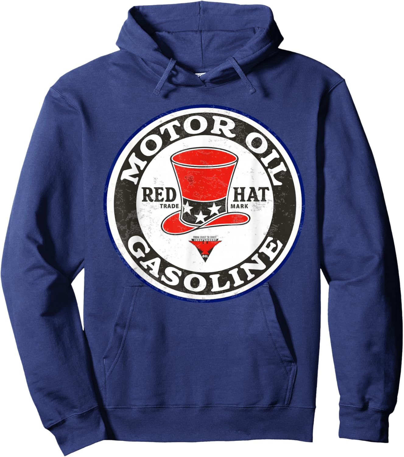 Retro Vintage Gas Station Red Hat Motor Oil Car Bikes Garage Hoodie - Hoodie | Navy