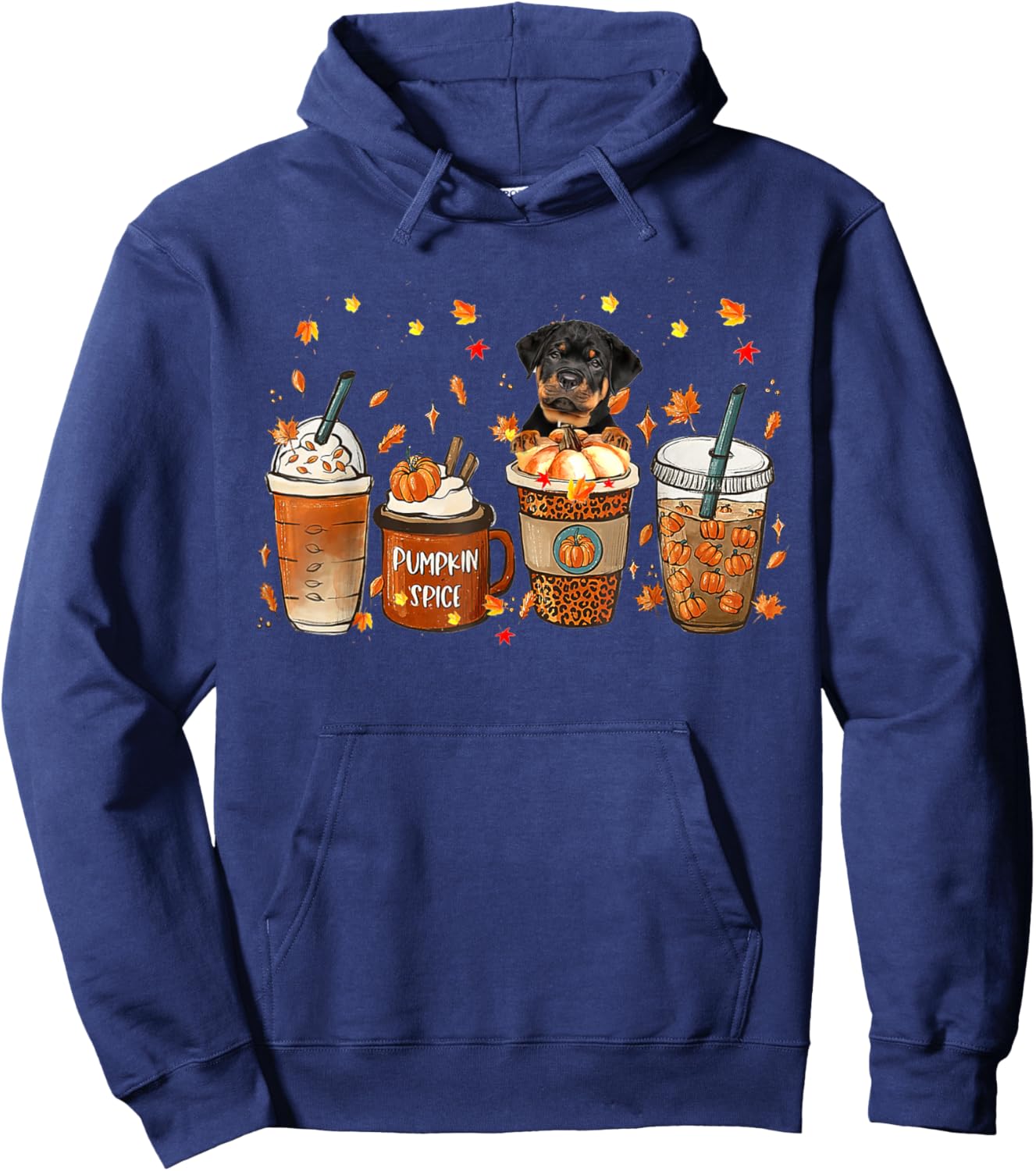 Rottweiler Fall Coffee Pumpkin Spice Latte Iced Autumn Hoodie - Hoodie | Navy