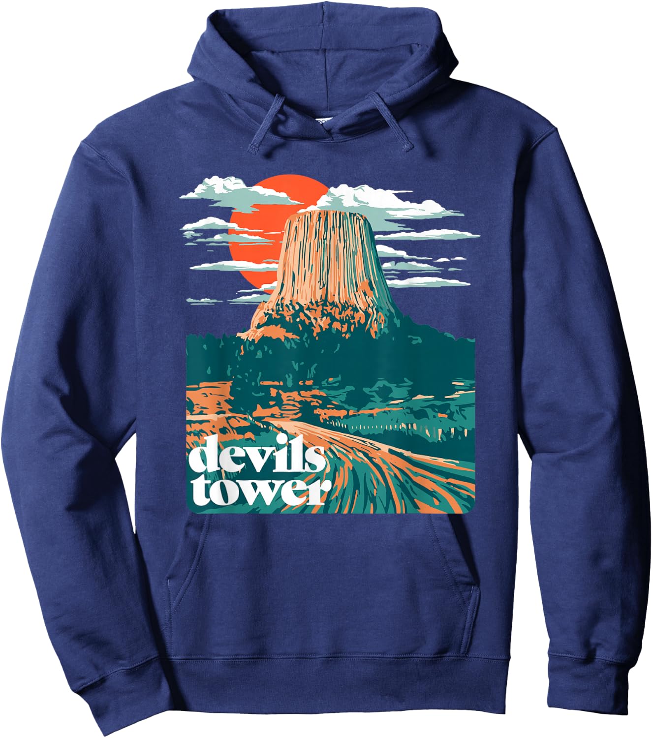 Retro Devils Tower Monument Vintage Design Graphic Hoodie - Hoodie | Navy