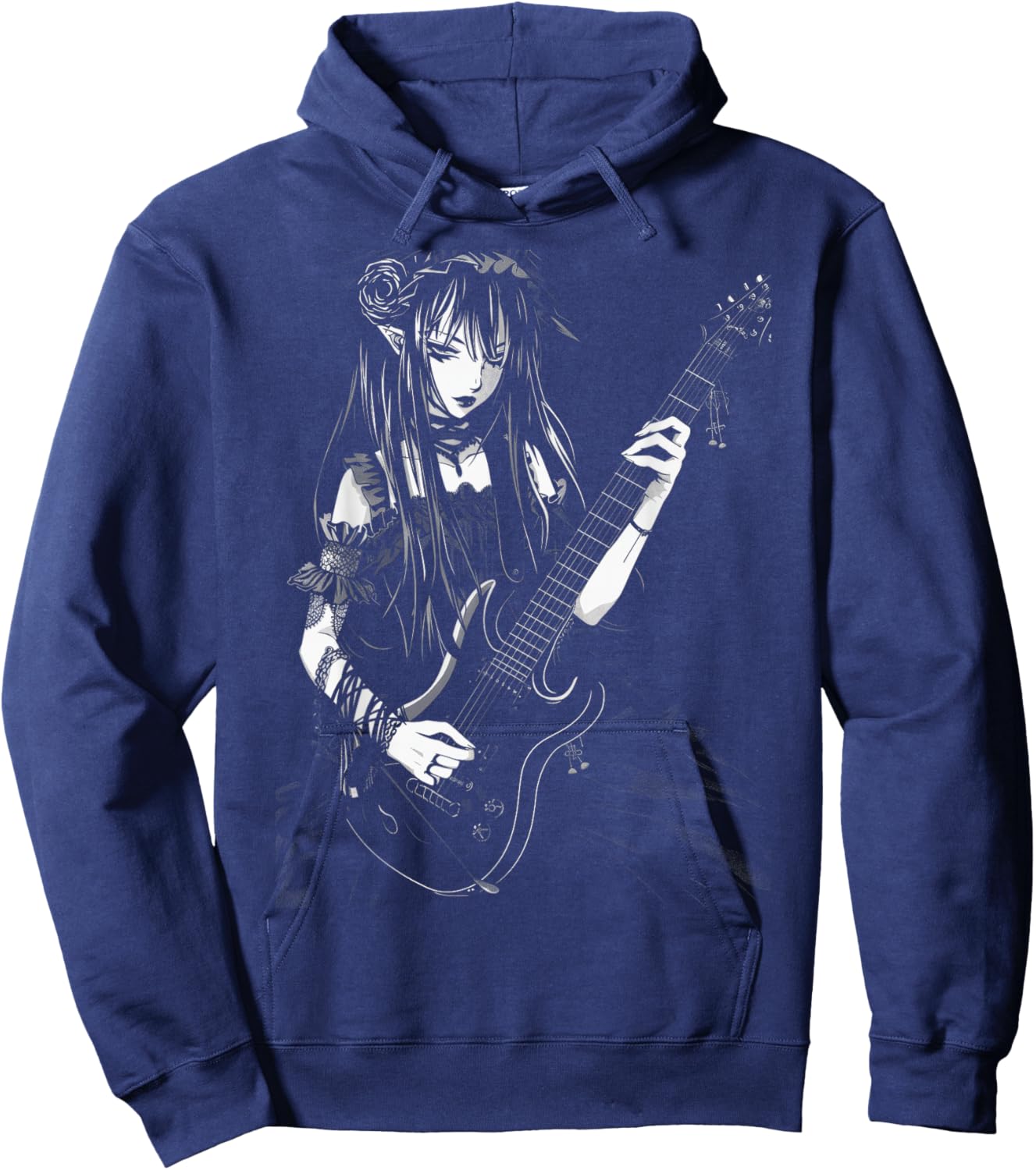 Anime Goth Girl Playing Manga Guitar Gothic Rock Hoodie - Hoodie | Navy