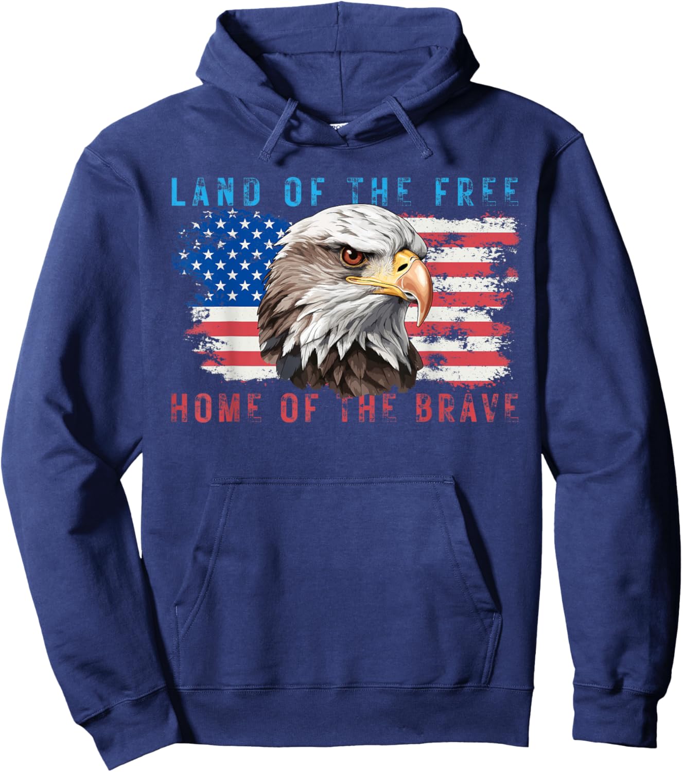 Land of the Free Home of the Brave Bald Eagle US Flag July 4 Hoodie - Hoodie | Navy