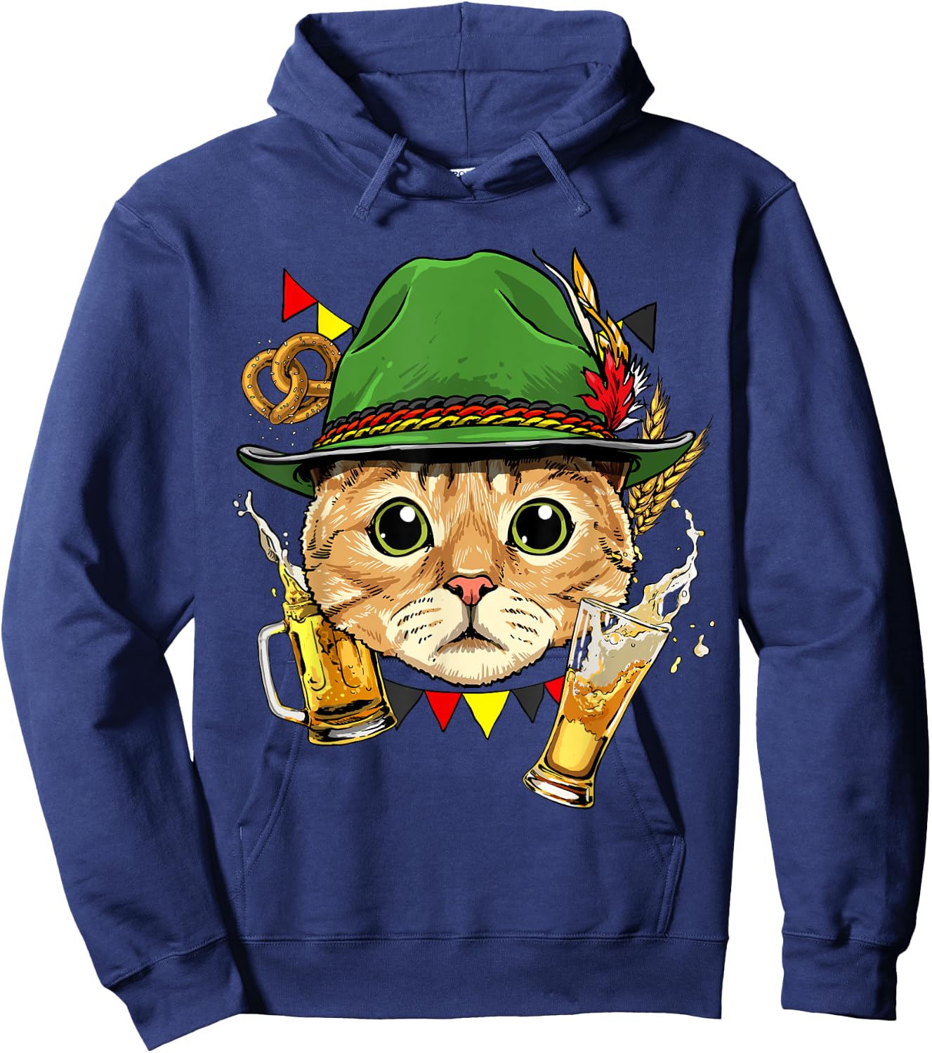 Oktoberfest German Cat Shirt Lederhosen Costume Beer Fest Hoodie - Hoodie | Navy