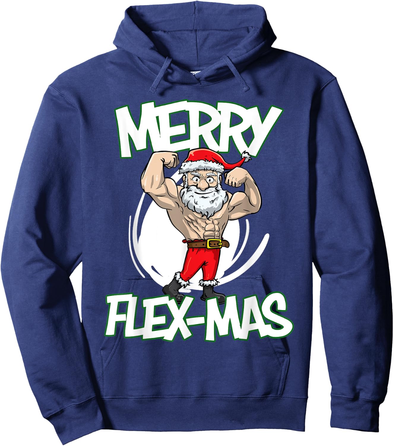 Santa Claus Flexing Merry Flex Mas Beard Funny Saying Design Hoodie - Hoodie | Navy