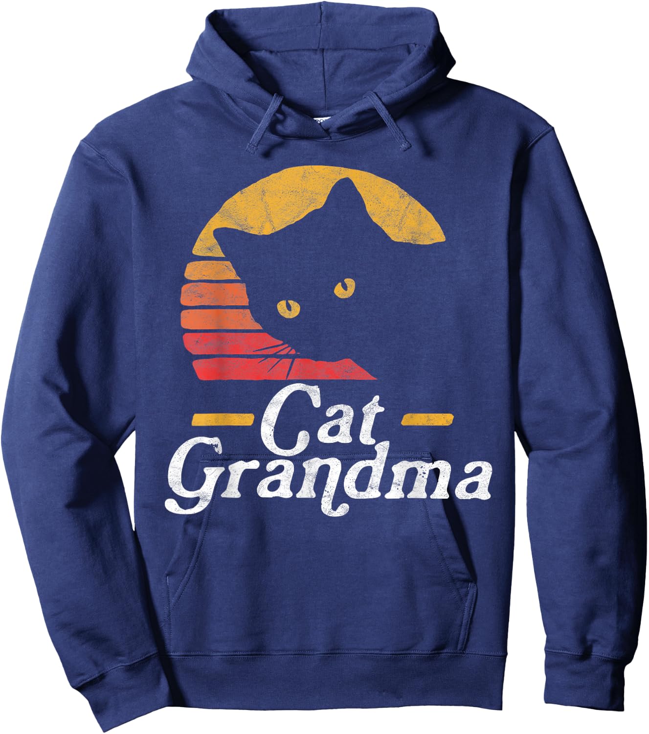 Cat Grandma Vintage Eighties Style Sun Cat Retro Distressed Hoodie - Hoodie | Navy