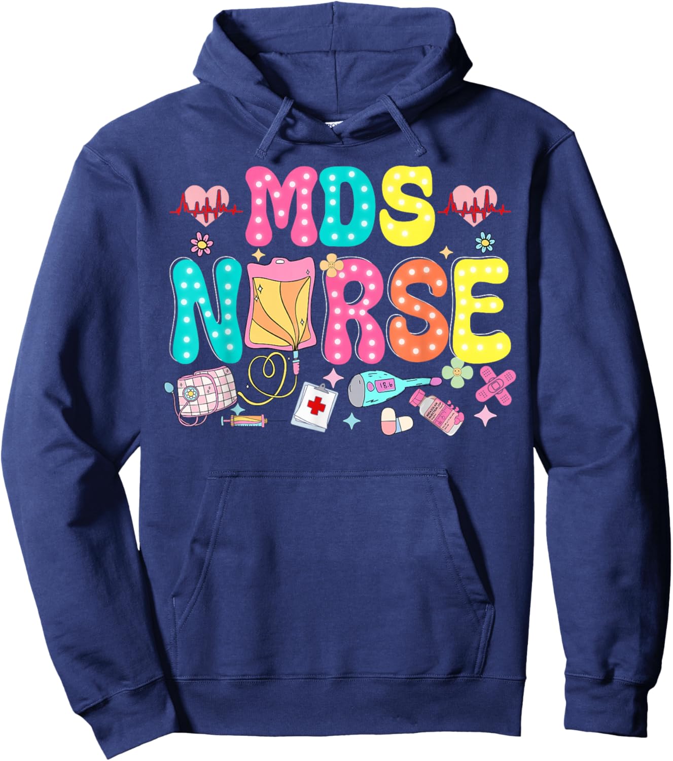 MDS Nurse Heart Valentines Day Medical Nursing Appreciation Hoodie - Hoodie | Navy