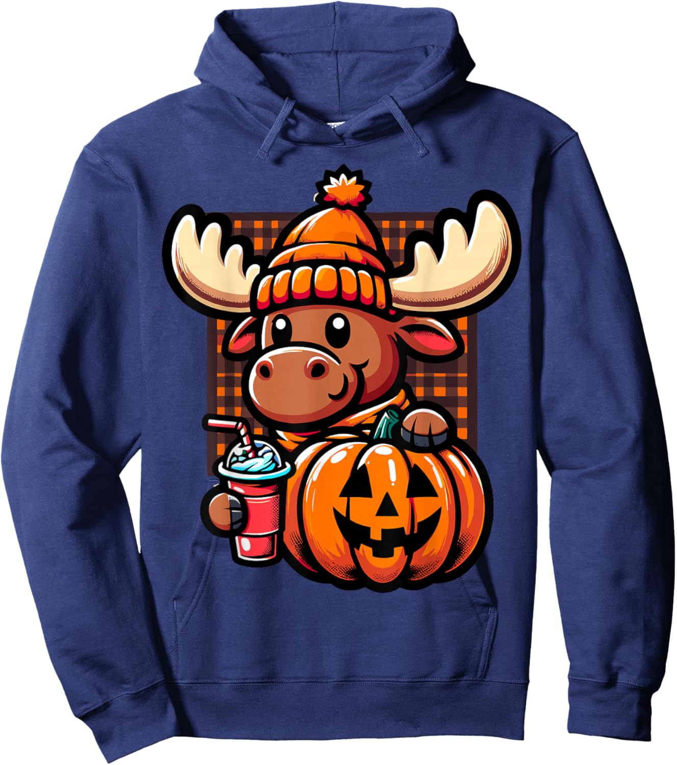 Halloween Moose Pumpkin Hoodie - Hoodie | Navy