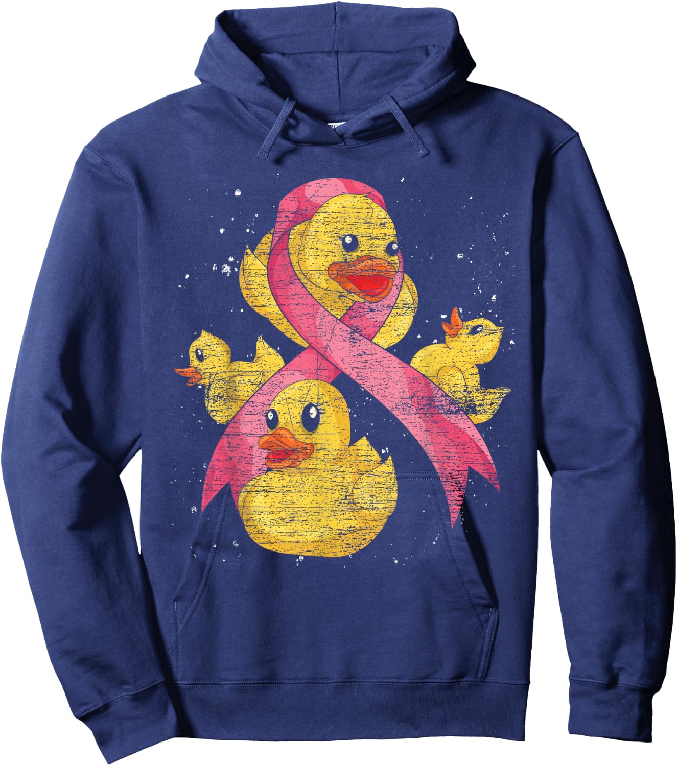 Cute Ducky Pink Ribbon Rubber Duck Breast Cancer Awareness Hoodie - Hoodie | Navy
