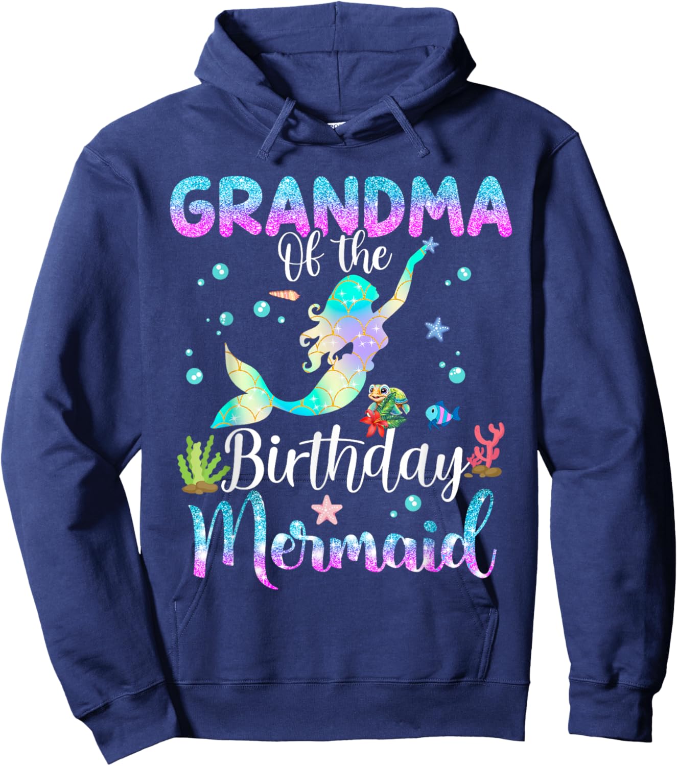 Grandma Of The Birthday Mermaid Funny Matching Family Party Hoodie - Hoodie | Navy