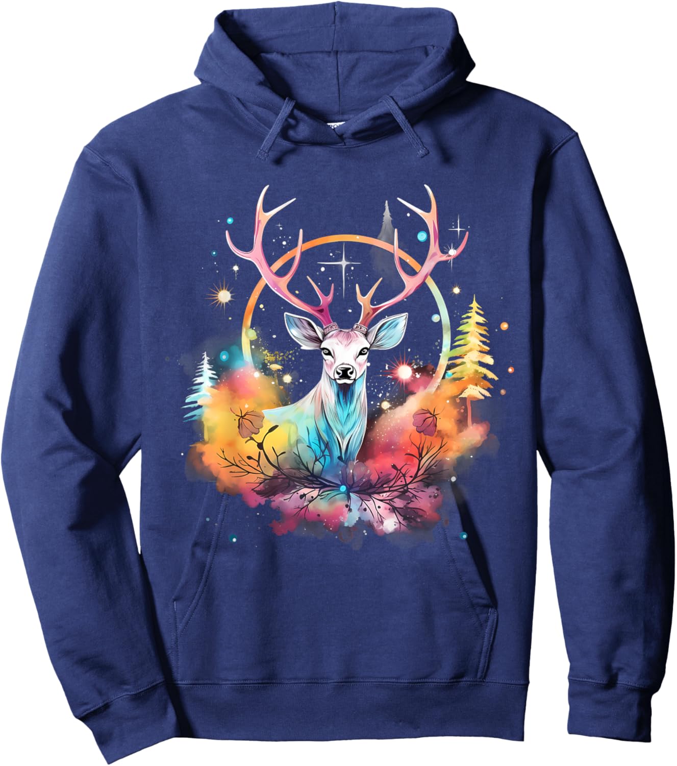 Deer Colourful Floral Motif Forest Nature Animal Lovers Hoodie - Hoodie | Navy