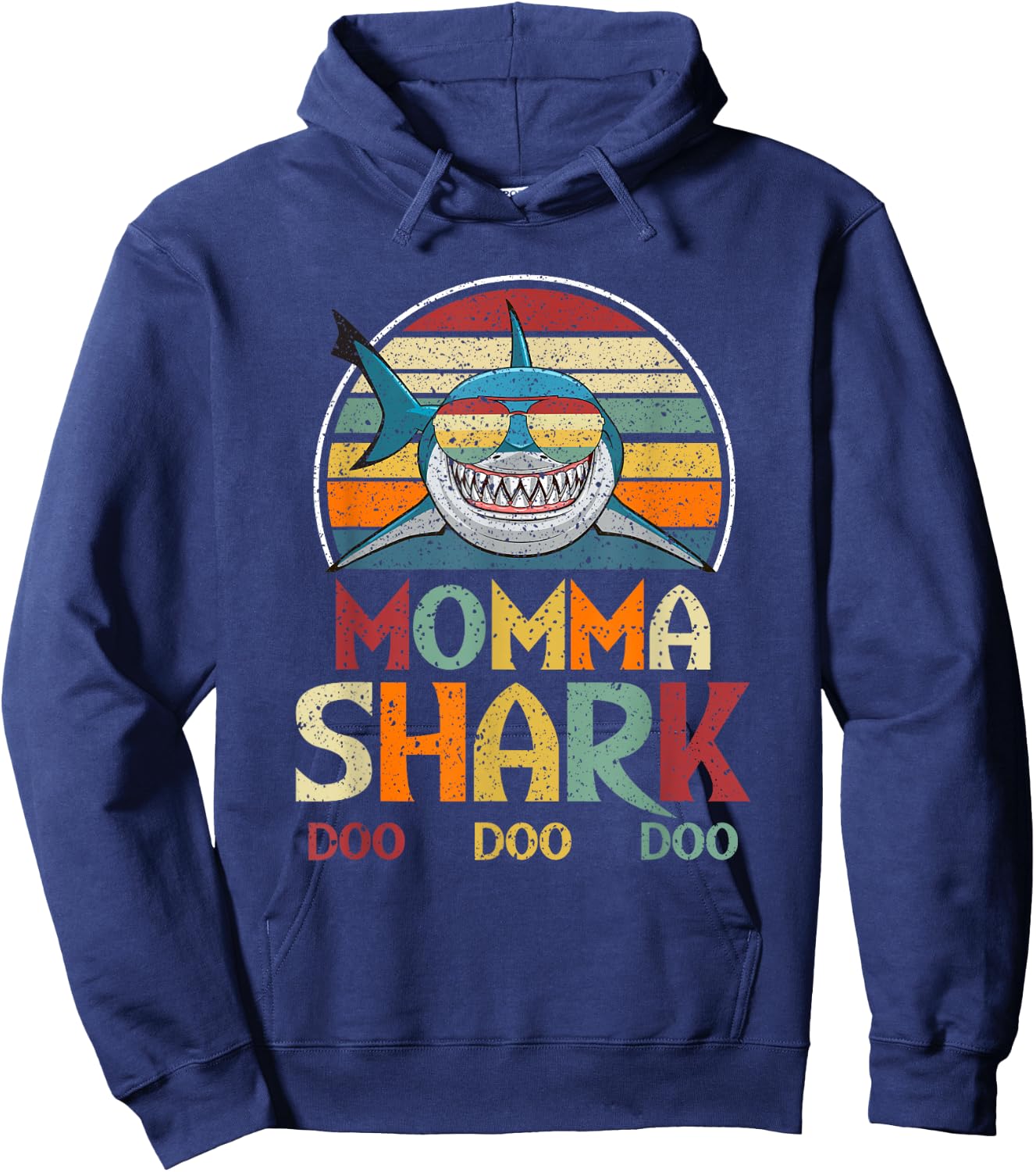 Retro Vintage Momma Shark Mom Gift Hoodie - Hoodie | Navy