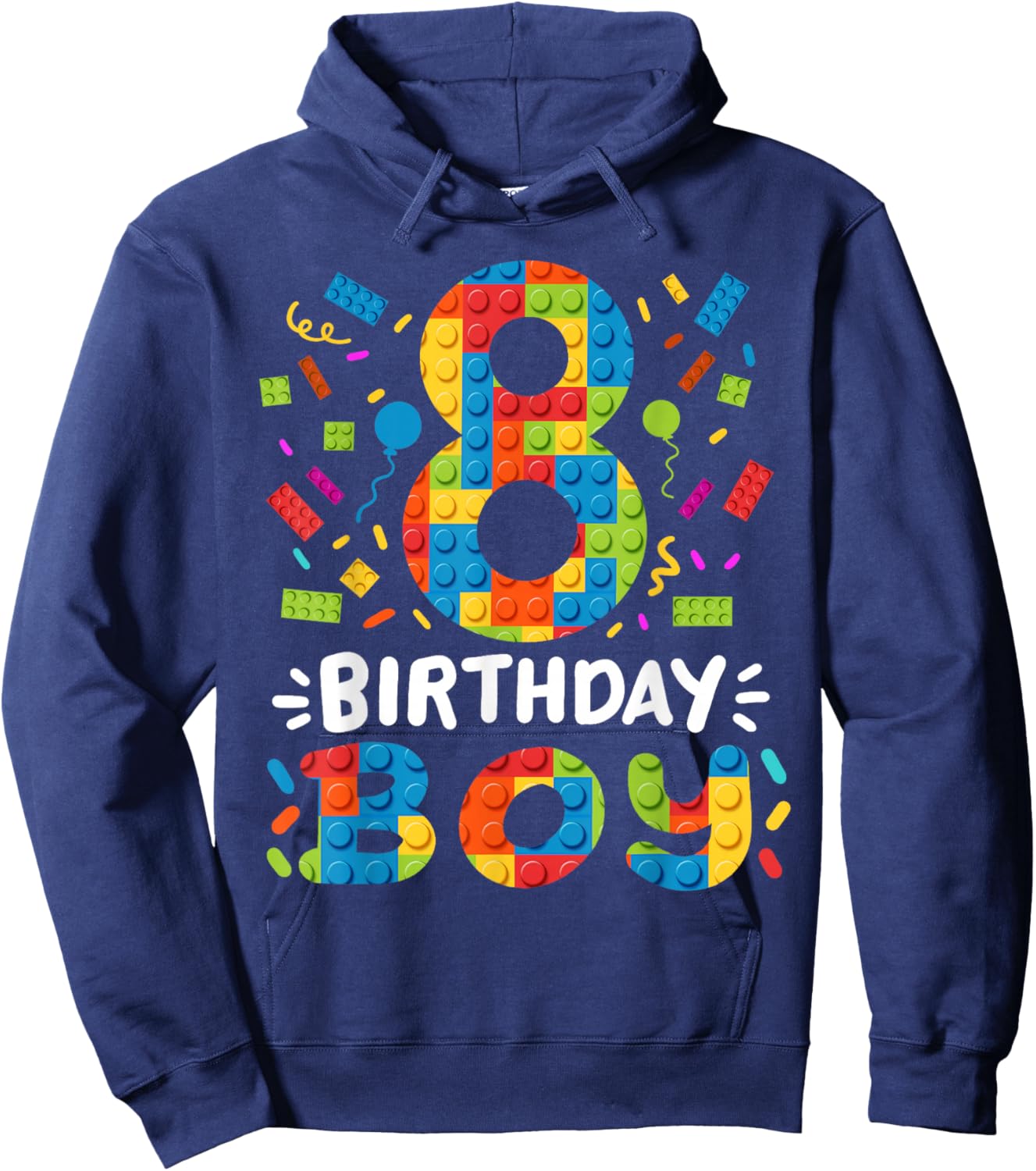 Kids 8 Years Old Building Blocks Builder 8th Birthday Boys Hoodie - Hoodie | Navy