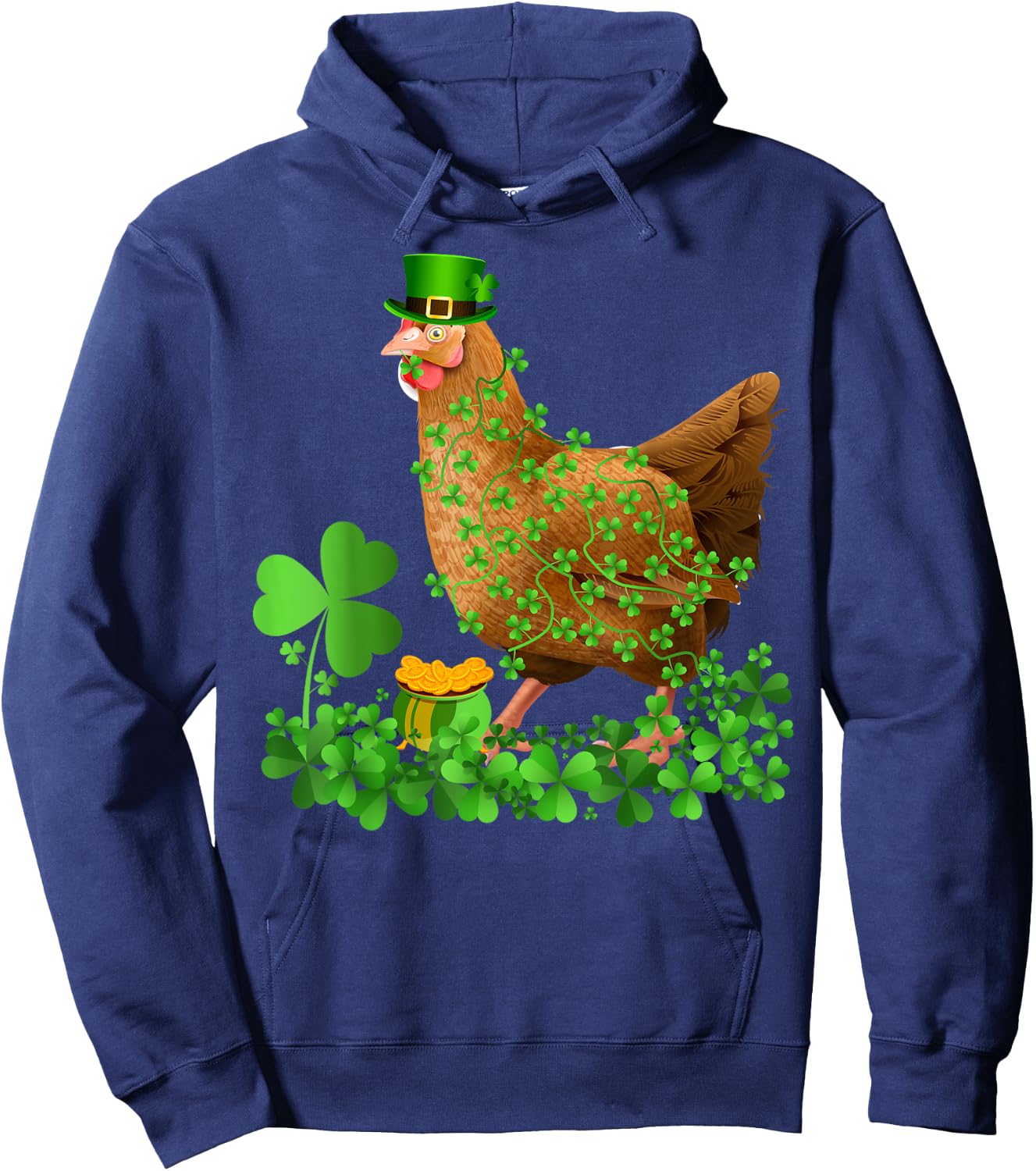 Irish Shamrock Leaf Leprechaun Hat Chicken St. Patrick's Day Hoodie - Hoodie | Navy