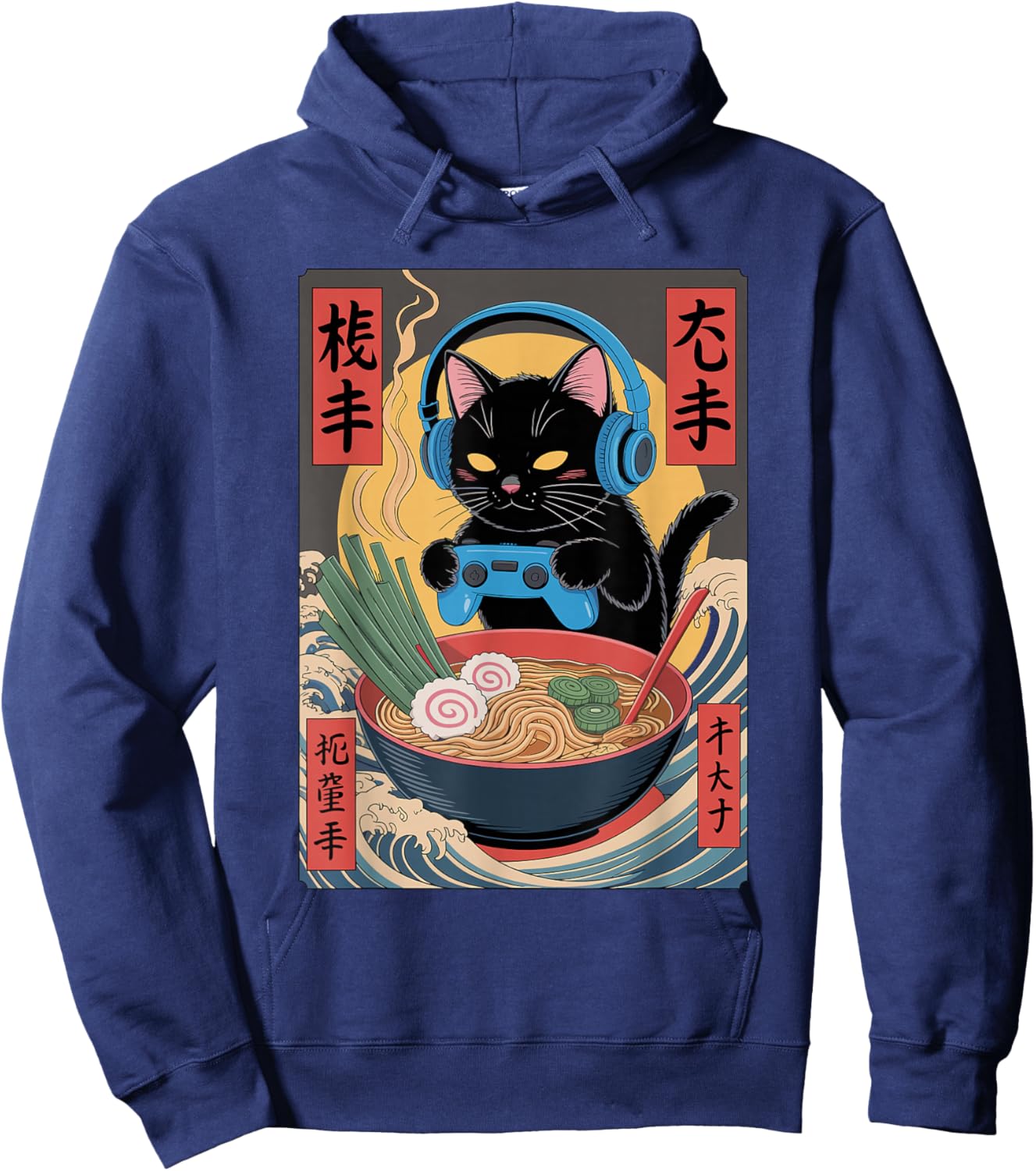 Cute Kawaii Gamer Cat Funny Ramen Retro Japanese Cat Gaming Hoodie - Hoodie | Navy