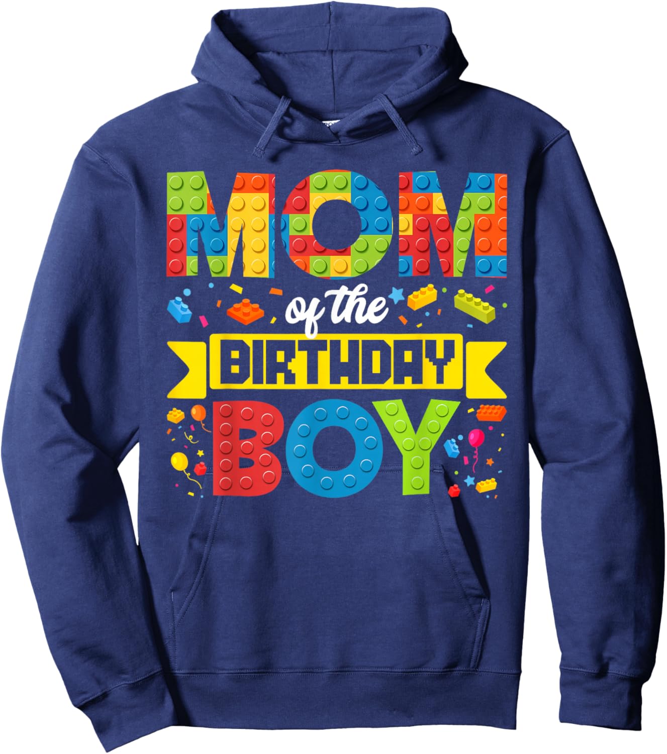 Mom of The Birthday Boy Master Builder Kids Building Blocks Hoodie - Hoodie | Navy
