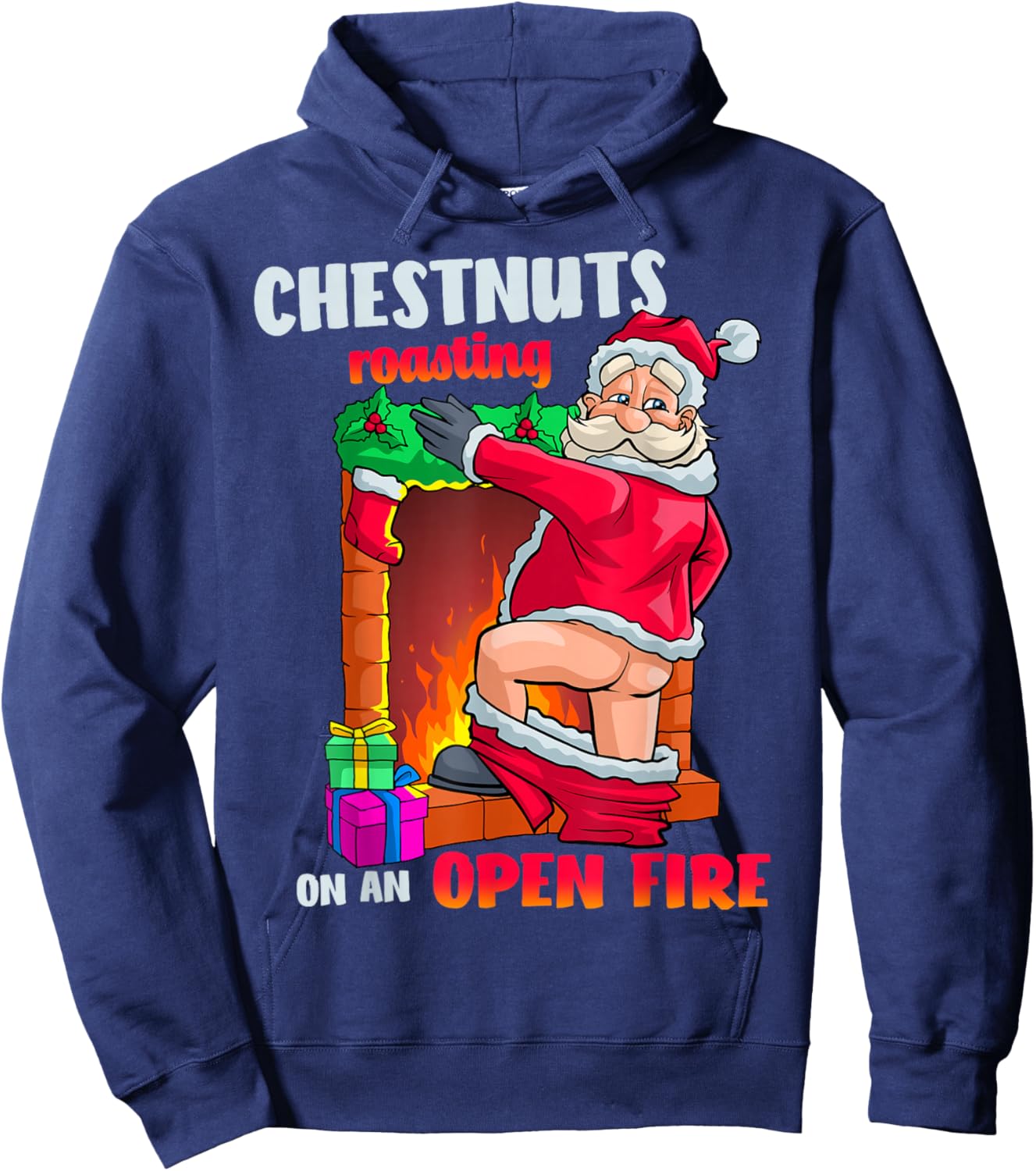 Chest Nuts Roasting Funny Naughty Santa Dirty Food Pun Xmas Hoodie - Hoodie | Navy