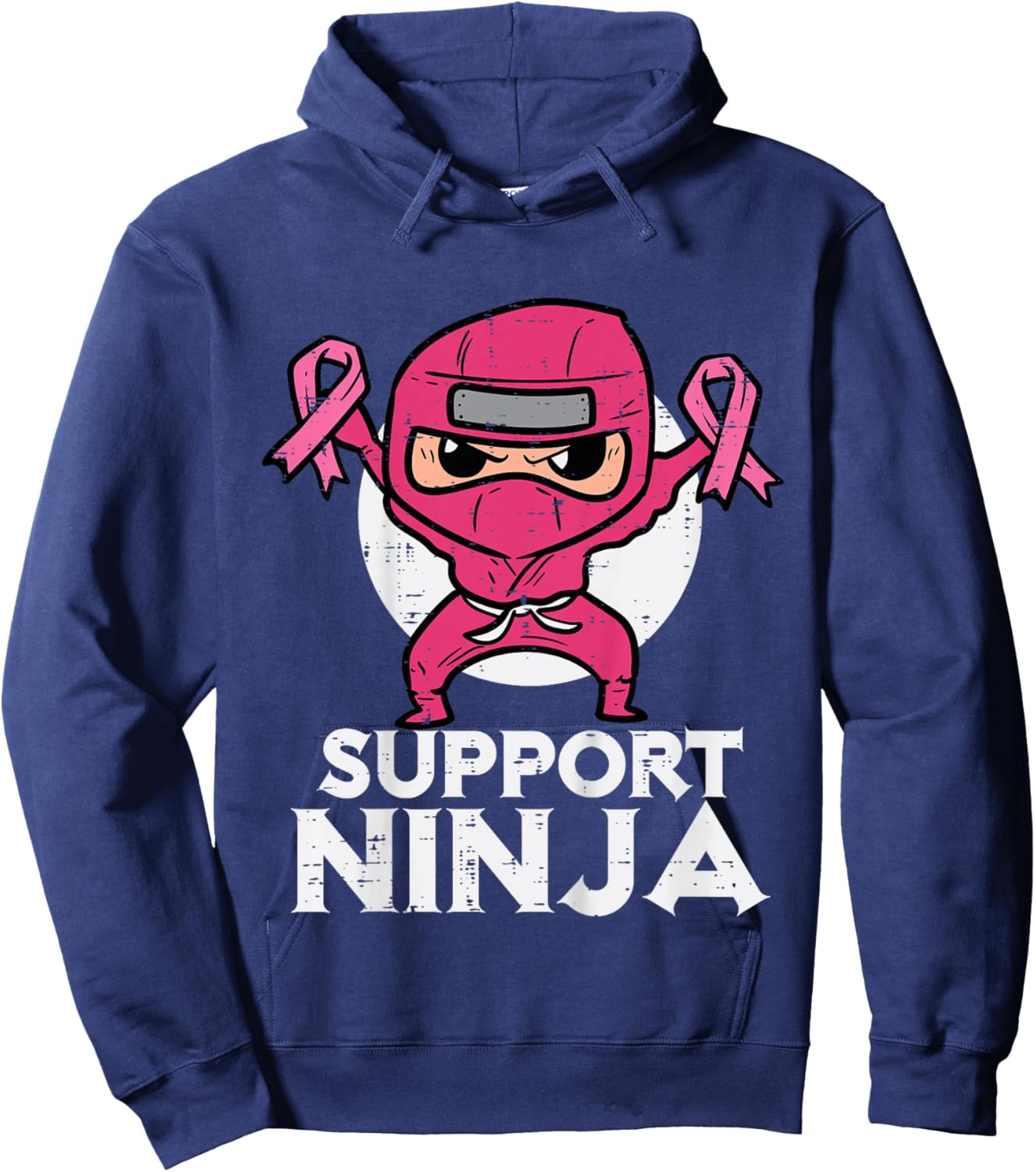 Kids Support Ninja Pink Cute Breast Cancer Awareness Toddler Boys Hoodie - Hoodie | Navy