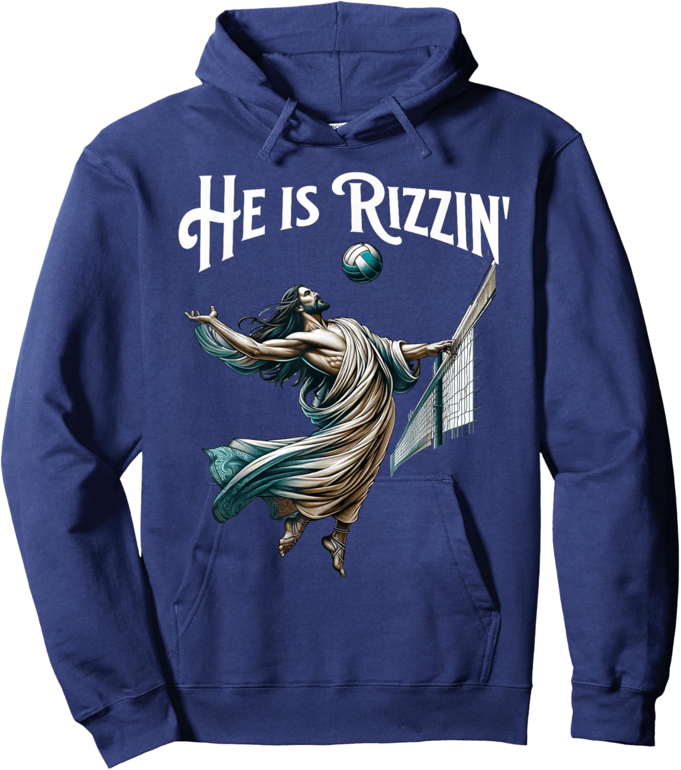 He is Rizzin Jesus Playing Volleyball Funny Sports Rizz Hoodie - Hoodie | Navy