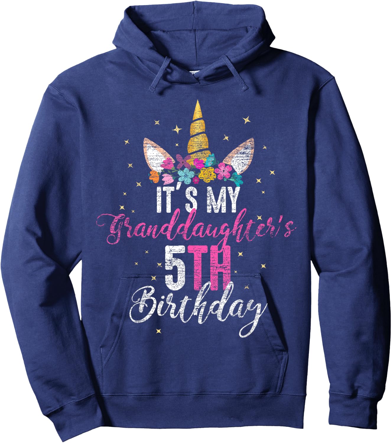 Its My Granddaughters 5th Birthay Girl Unicorn Birthday Hoodie - Hoodie | Navy