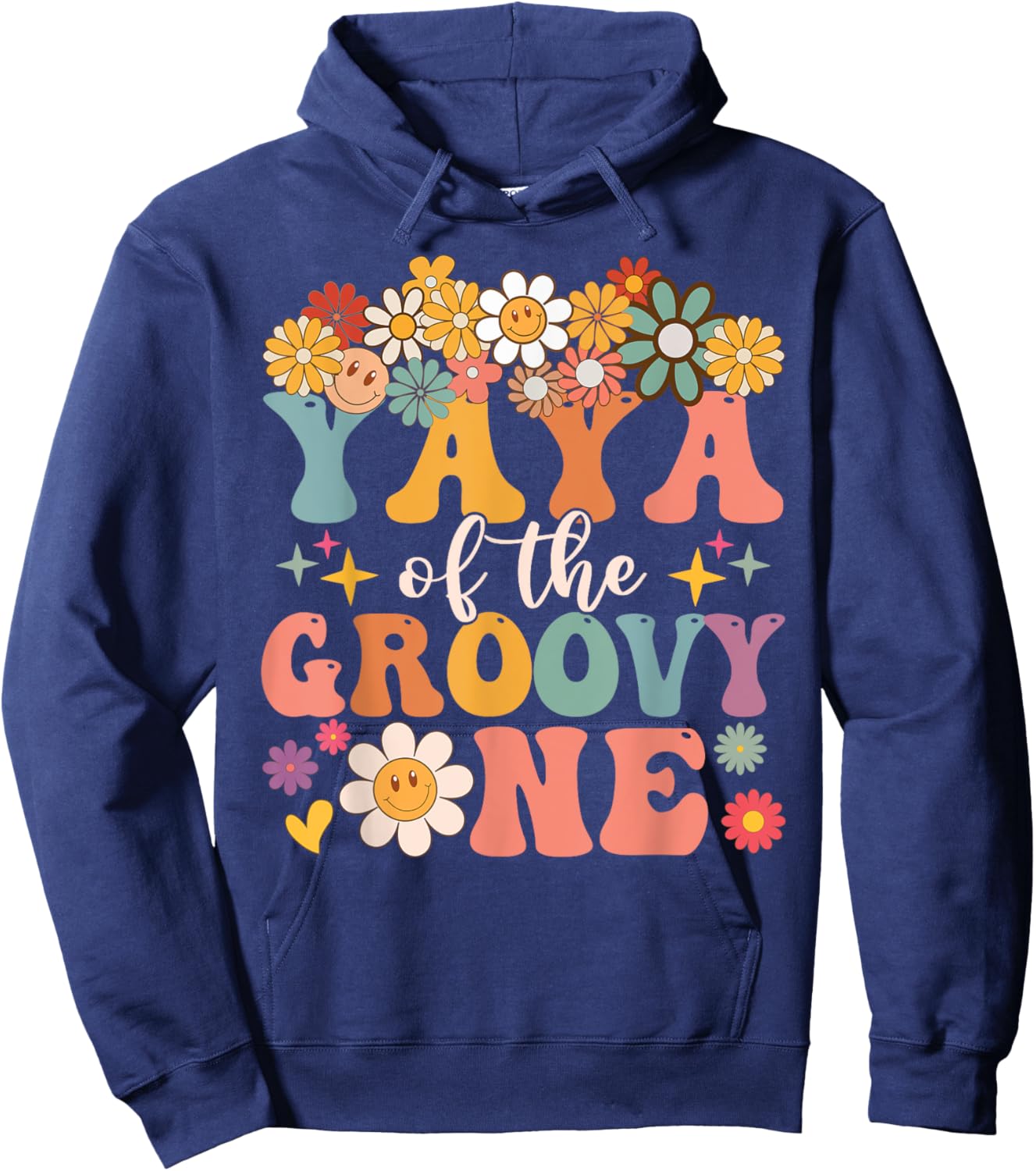 Retro Yaya of Groovy One Matching Family 1st Birthday Party Hoodie - Hoodie | Navy