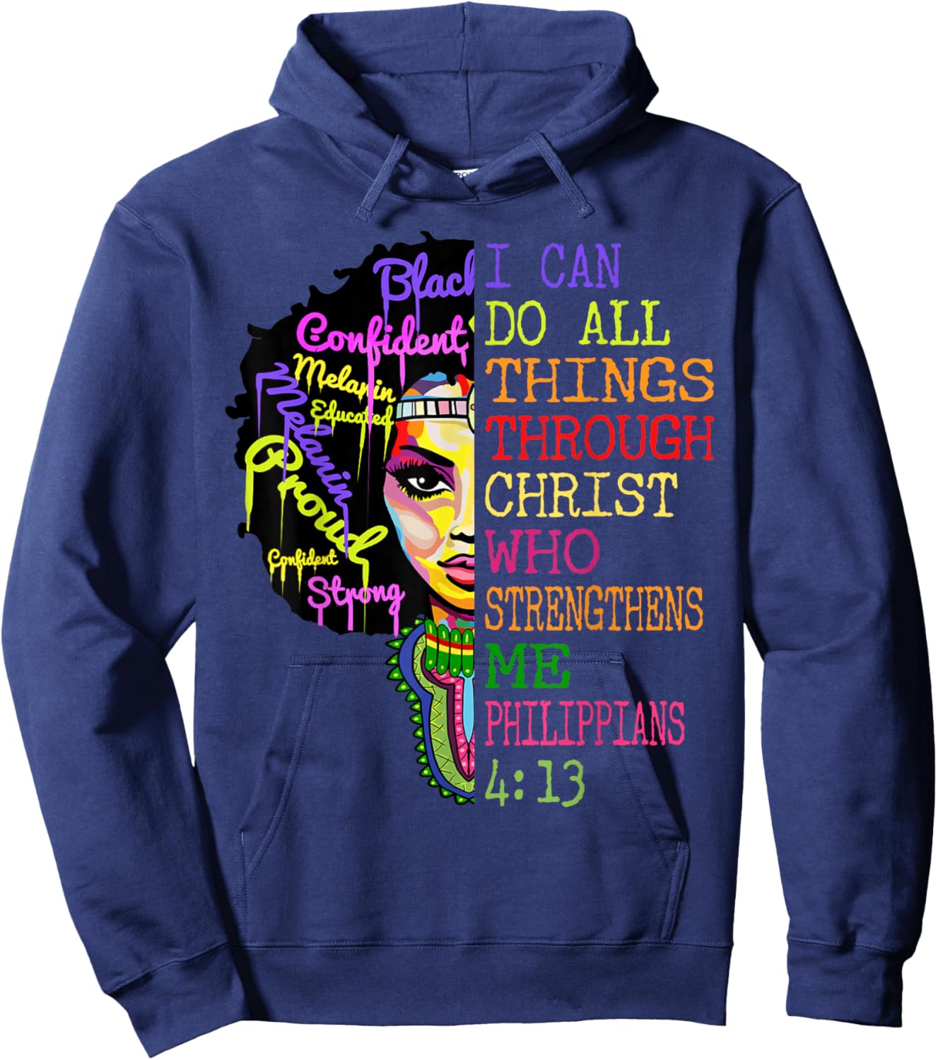 I Can Do All Through Christ Shirt Black Woman Faith Hoodie - Hoodie | Navy
