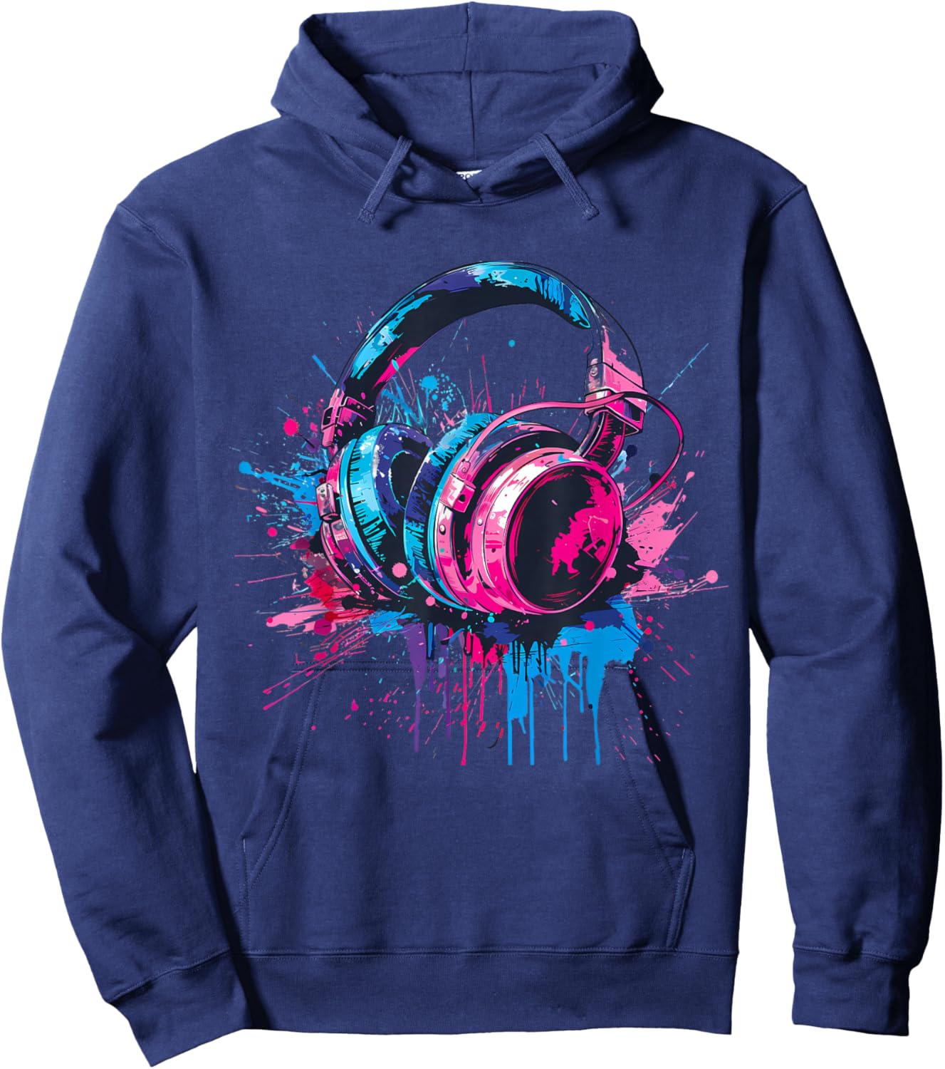 Headphones Music DJ Splash Music Lover Music Headphones EDM Hoodie - Hoodie | Navy