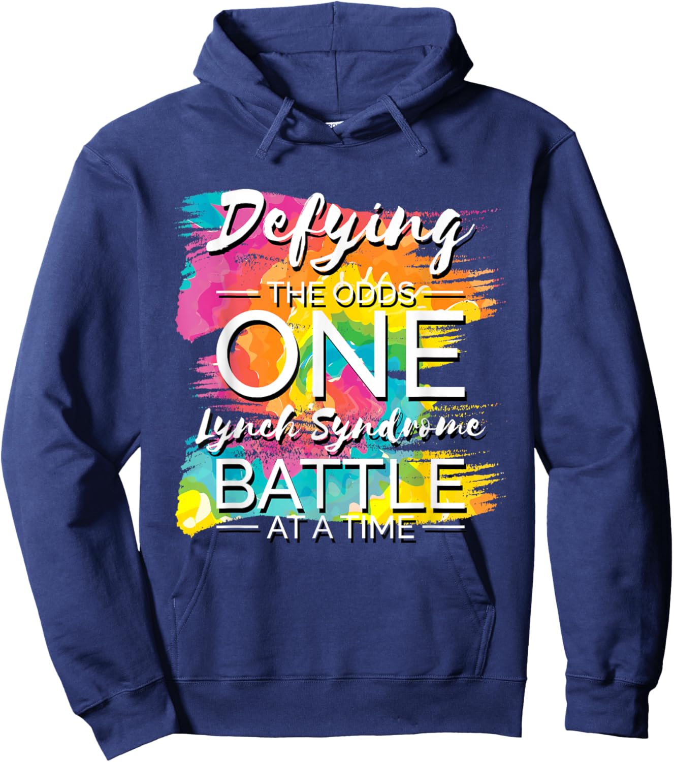 Lynch Syndrome Awareness & Survivor Designs Defying The Odds One Lynch Syndrome Fighter - -Adults, Black, Small, Short Sleeve Hoodie - Hoodie | Navy