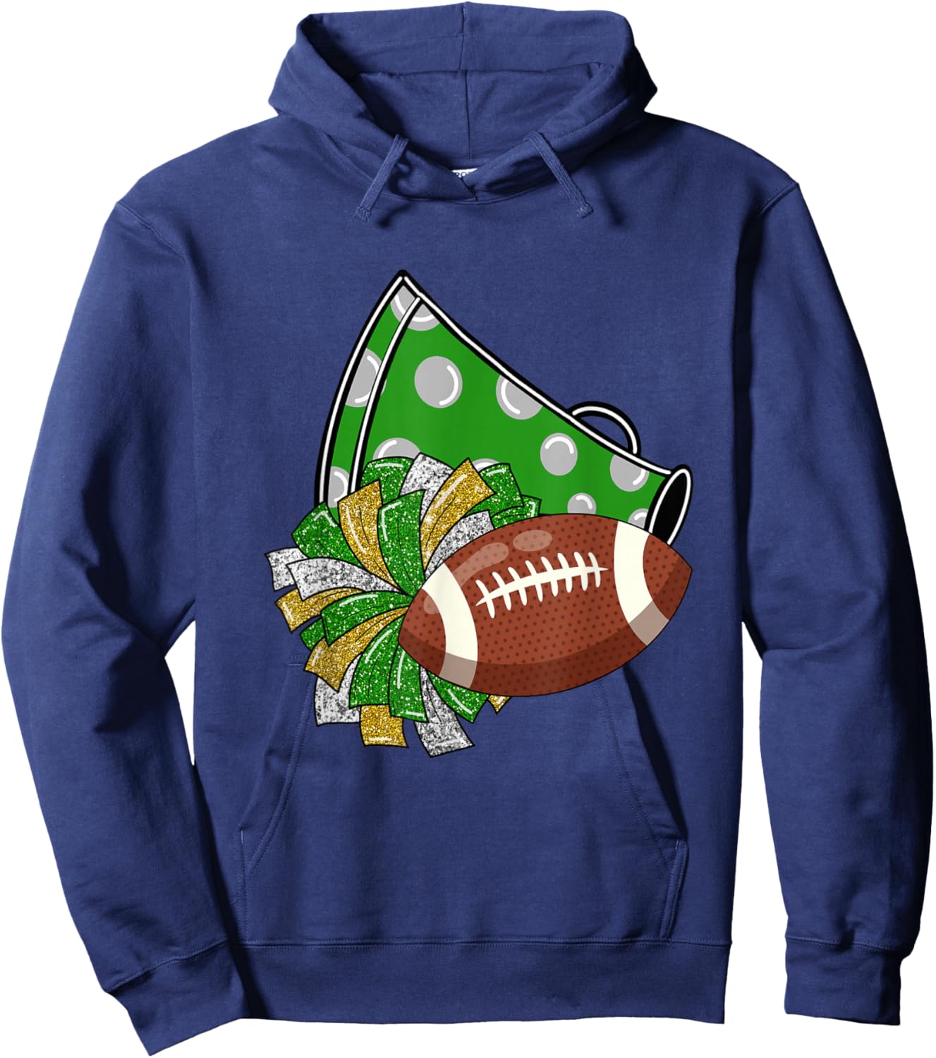 Cheerleader Shirt, Megaphone Pom Poms Football Green Hoodie - Hoodie | Navy