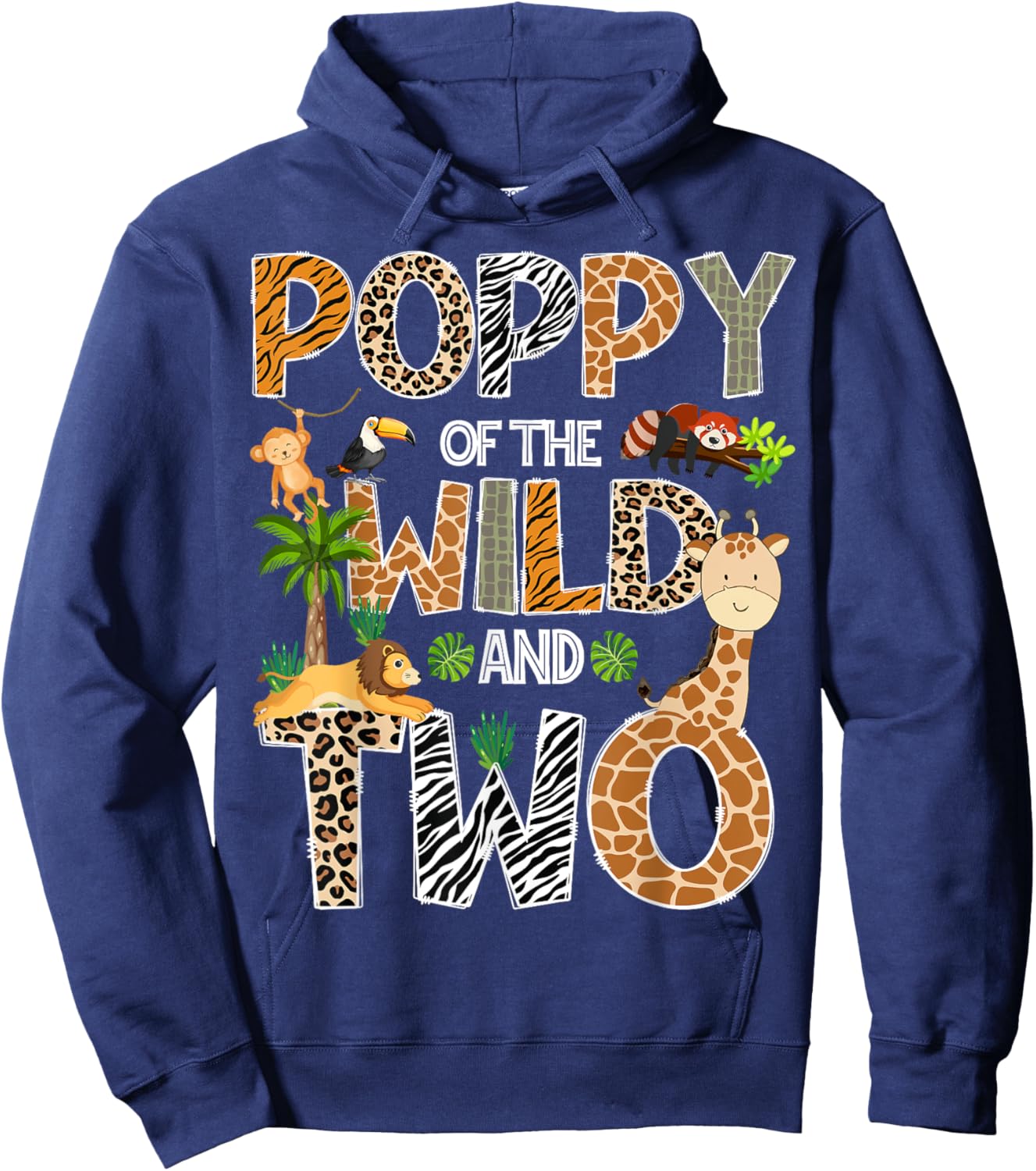 Poppy Of The Wild And Two Zoo Safari Giraffe Birthday Hoodie - Hoodie | Navy