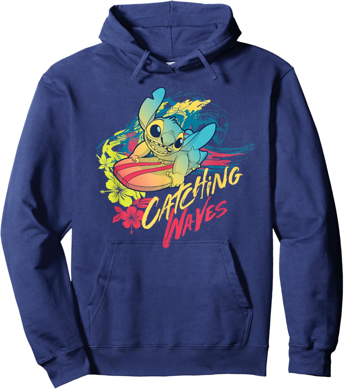 Disney Lilo & Stitch Beach Vibes Surfing Catching Waves Hoodie - Hoodie | Navy