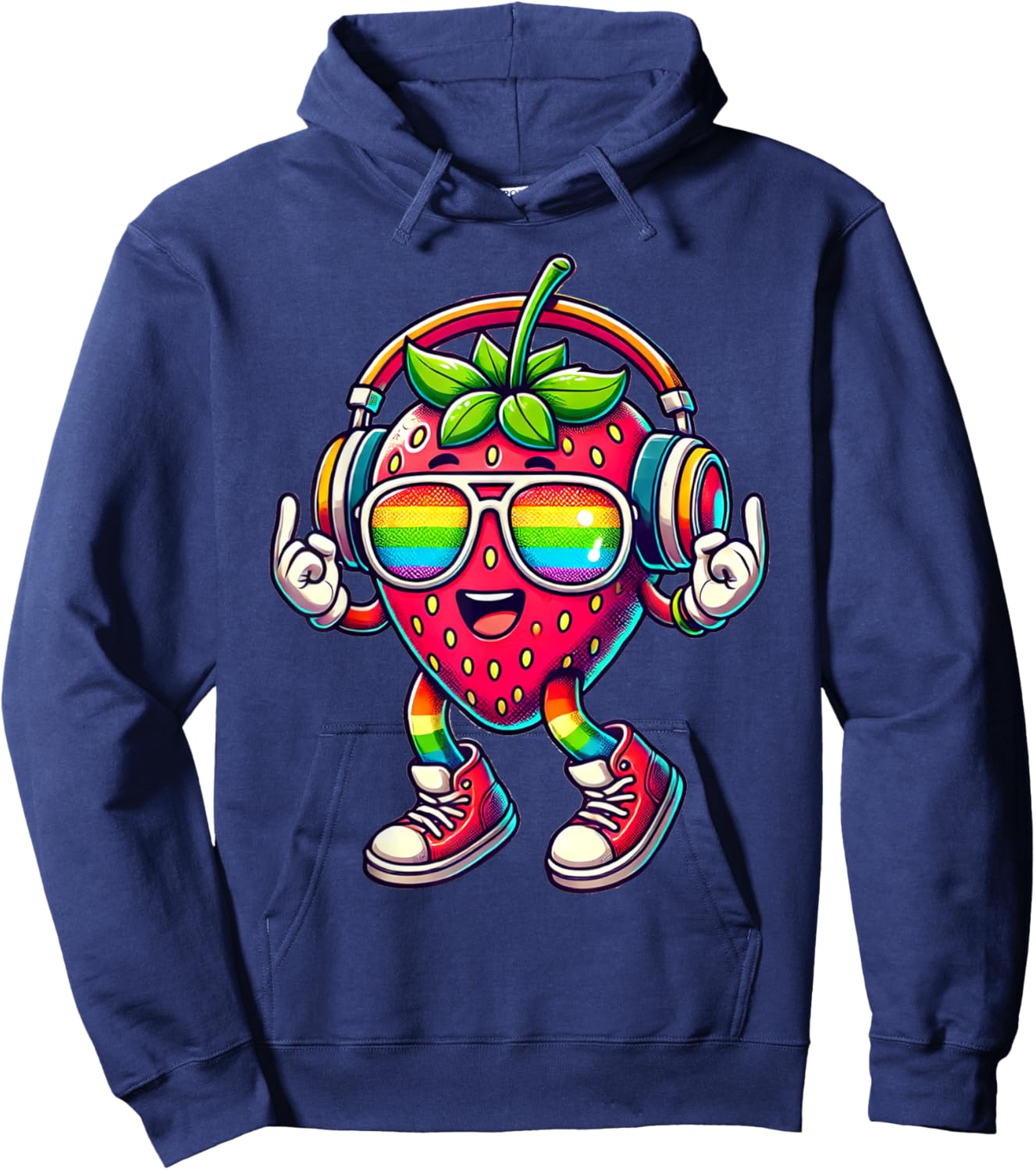 Erdbeere Kopfhörer | Lustige Retro Erdbeere mit Kopfhörern Hoodie - Hoodie | Navy