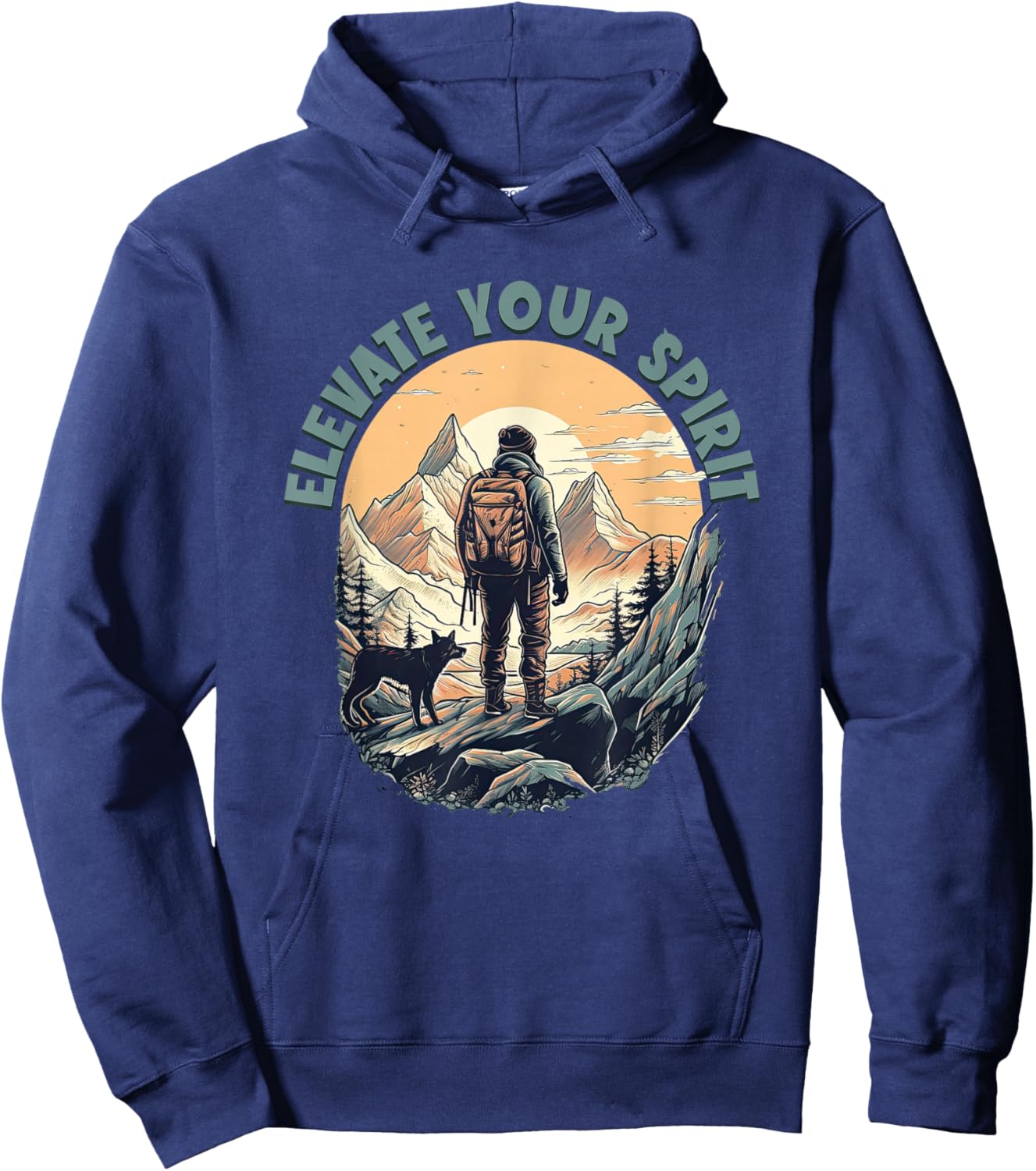 Hiking with dog Mountaineer Elevate Your Spirit Hiker Hoodie - Hoodie | Navy