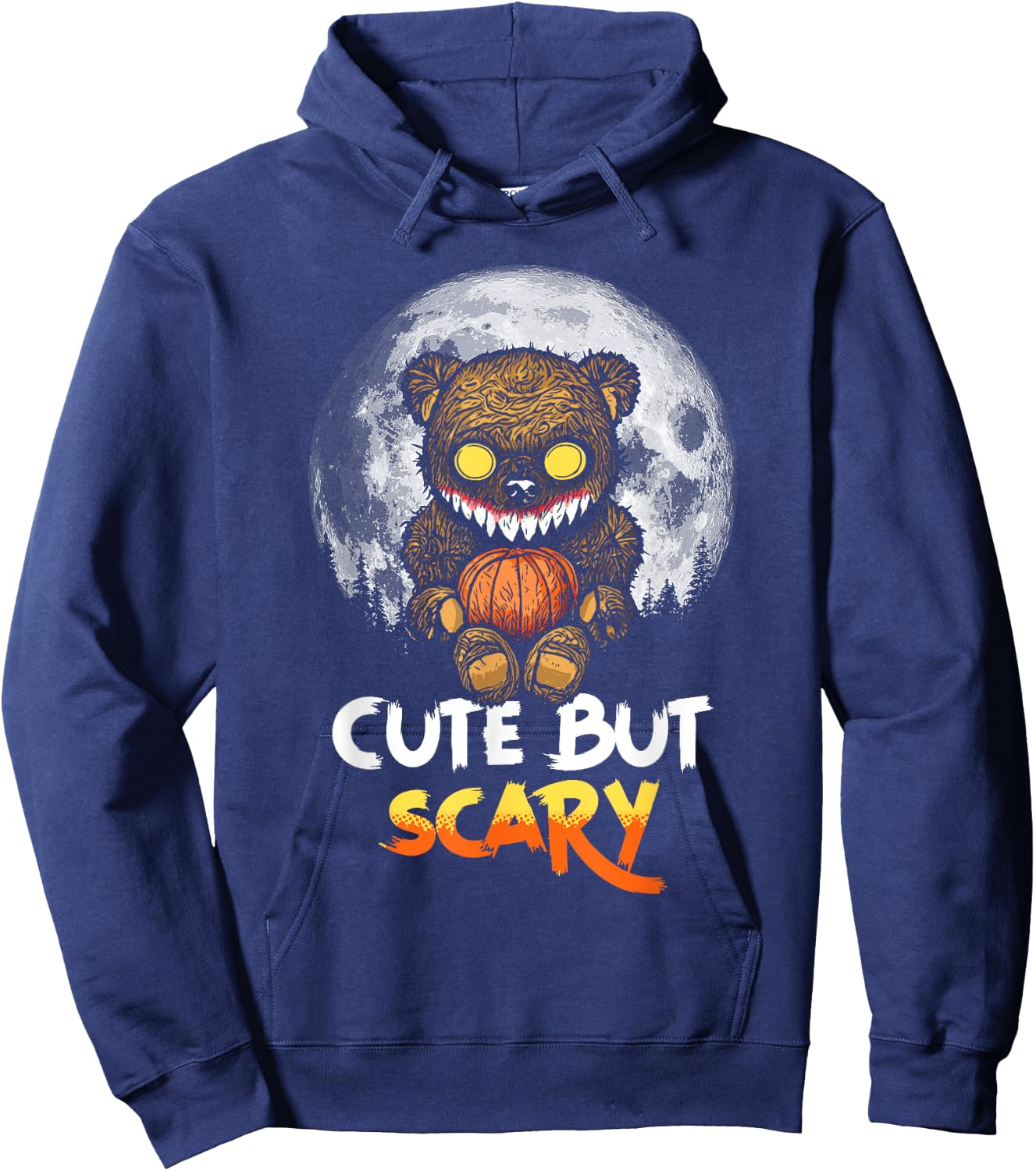 Cute But Scary Horror Zombie Teddy Bear Full Moon Halloween Hoodie - Hoodie | Navy
