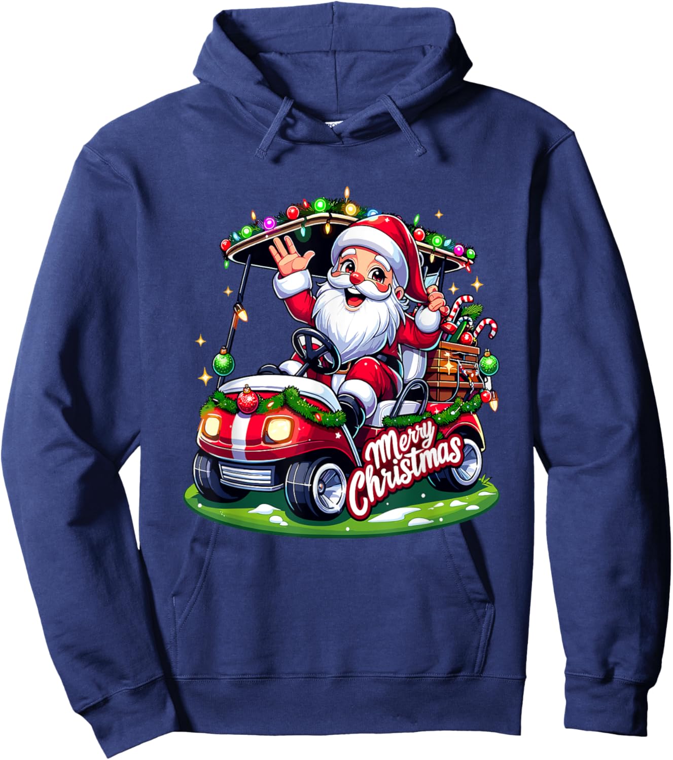 Santa Claus Golf Cart Merry Christmas Festive Xmas Holiday Hoodie - Hoodie | Navy