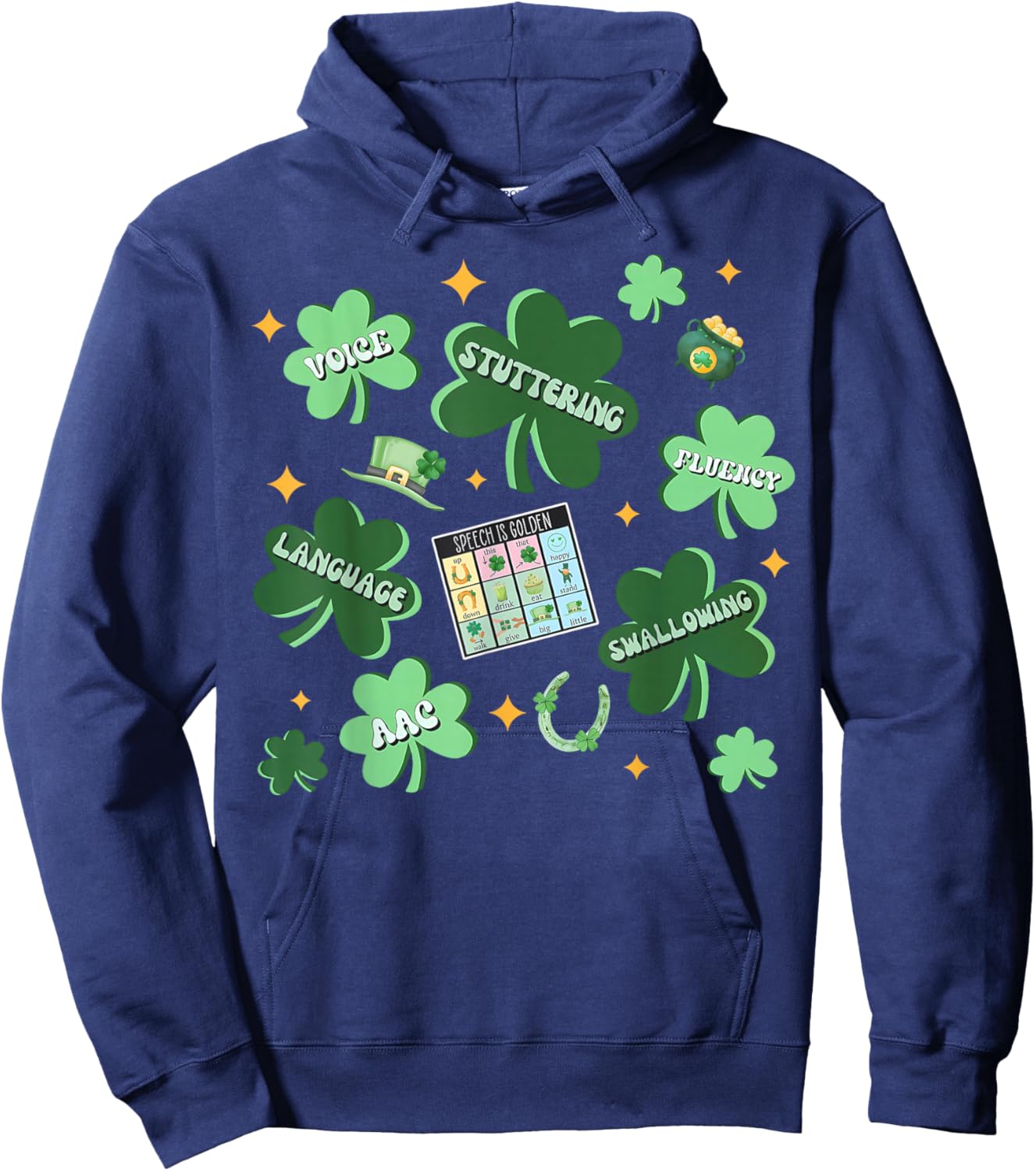 Shamrock Speech Pathologist St Patricks Day SLP Therapist Hoodie - Hoodie | Navy