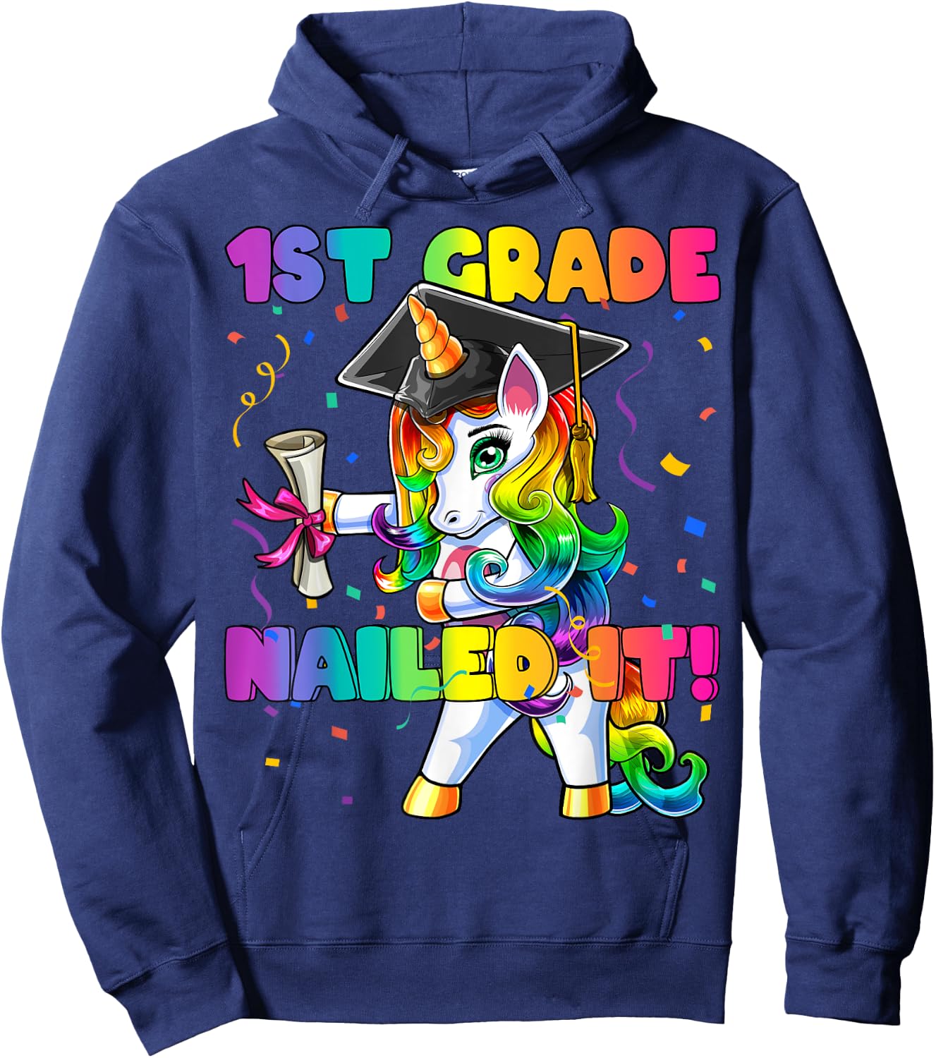 Flossing Unicorn 1st Grade Graduation Cap Diploma Gift Girls Hoodie - Hoodie | Navy