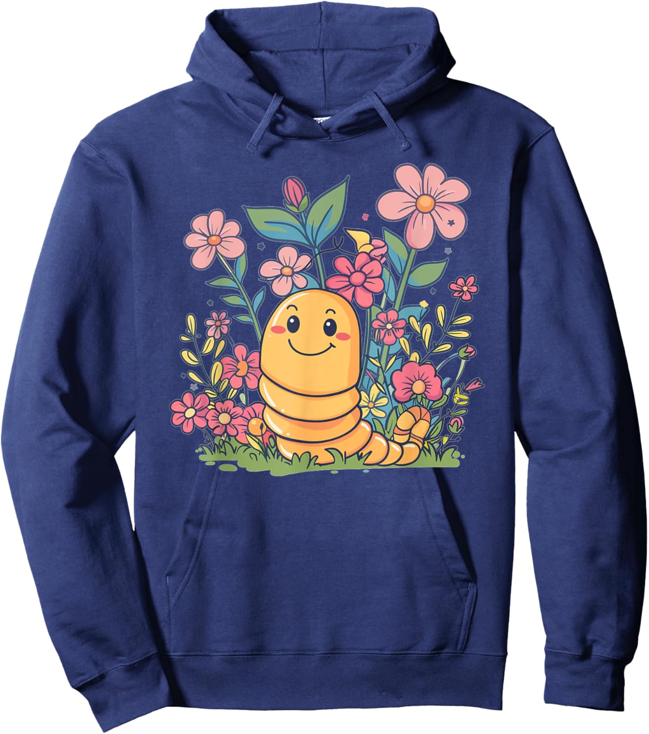 Cute Worm With Flowers I Kids Worm Hoodie - Hoodie | Navy